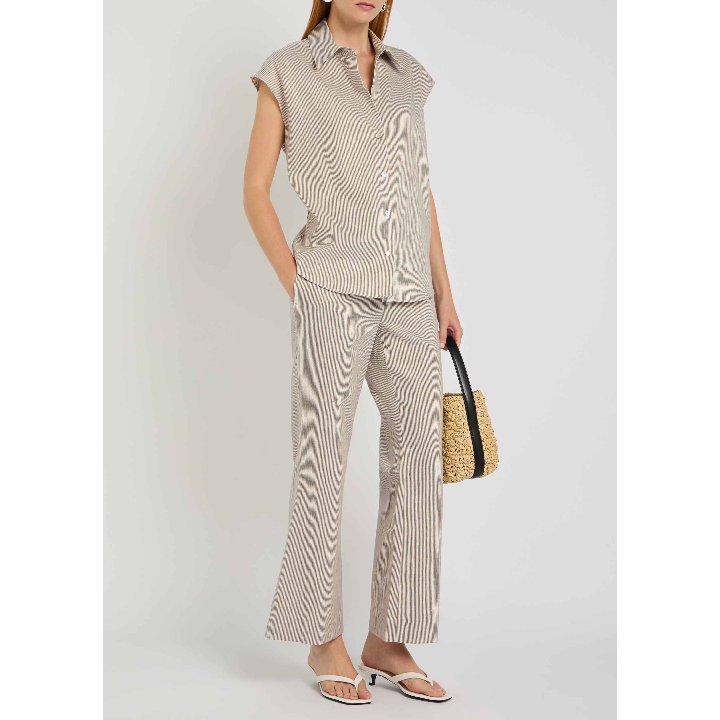 TAUPE - Vince - B TICKING STRIPE CAP SLV BLOUS - 5