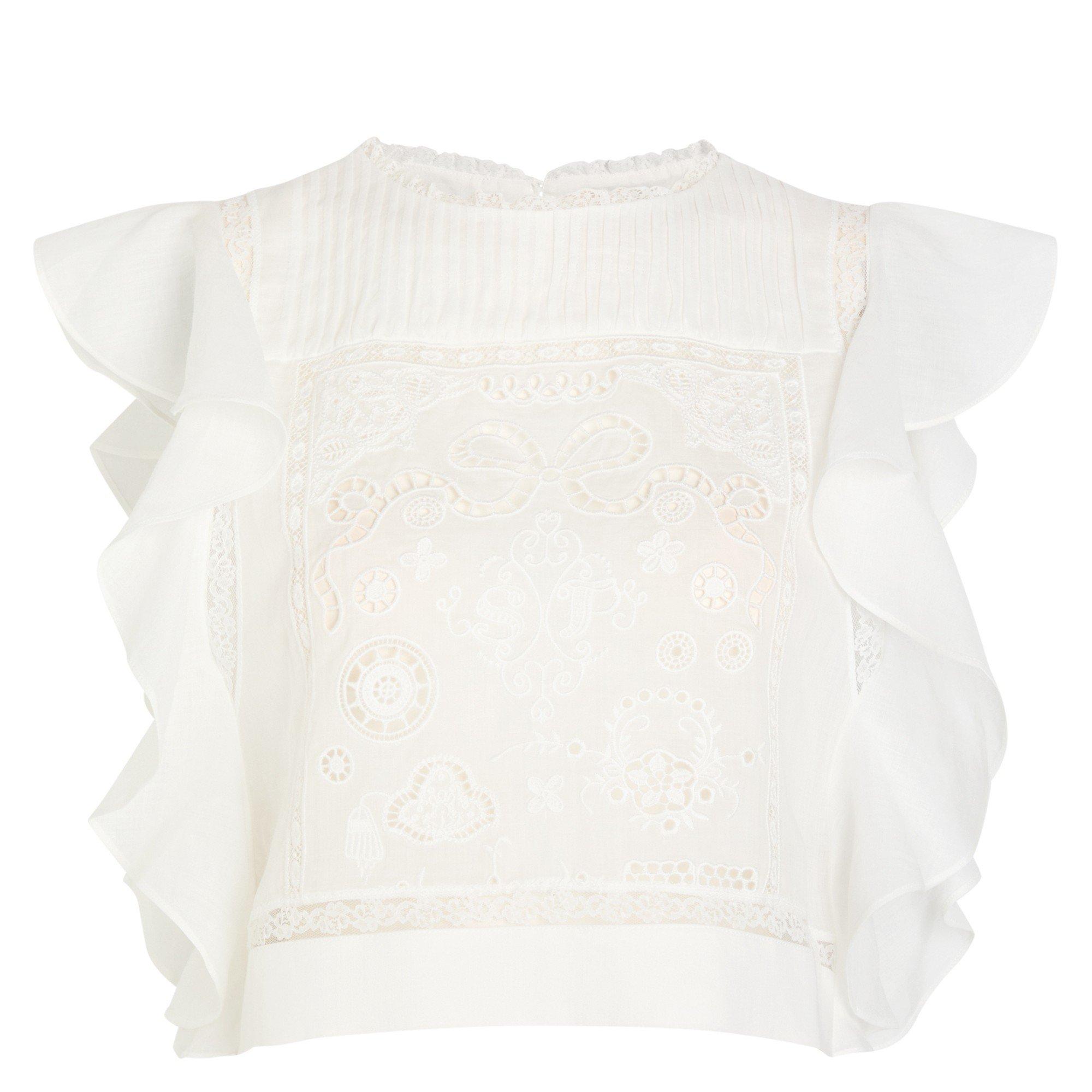 WHITE - Self Portrait - T WHITE RAMIE LACE FRILL TOP - 1