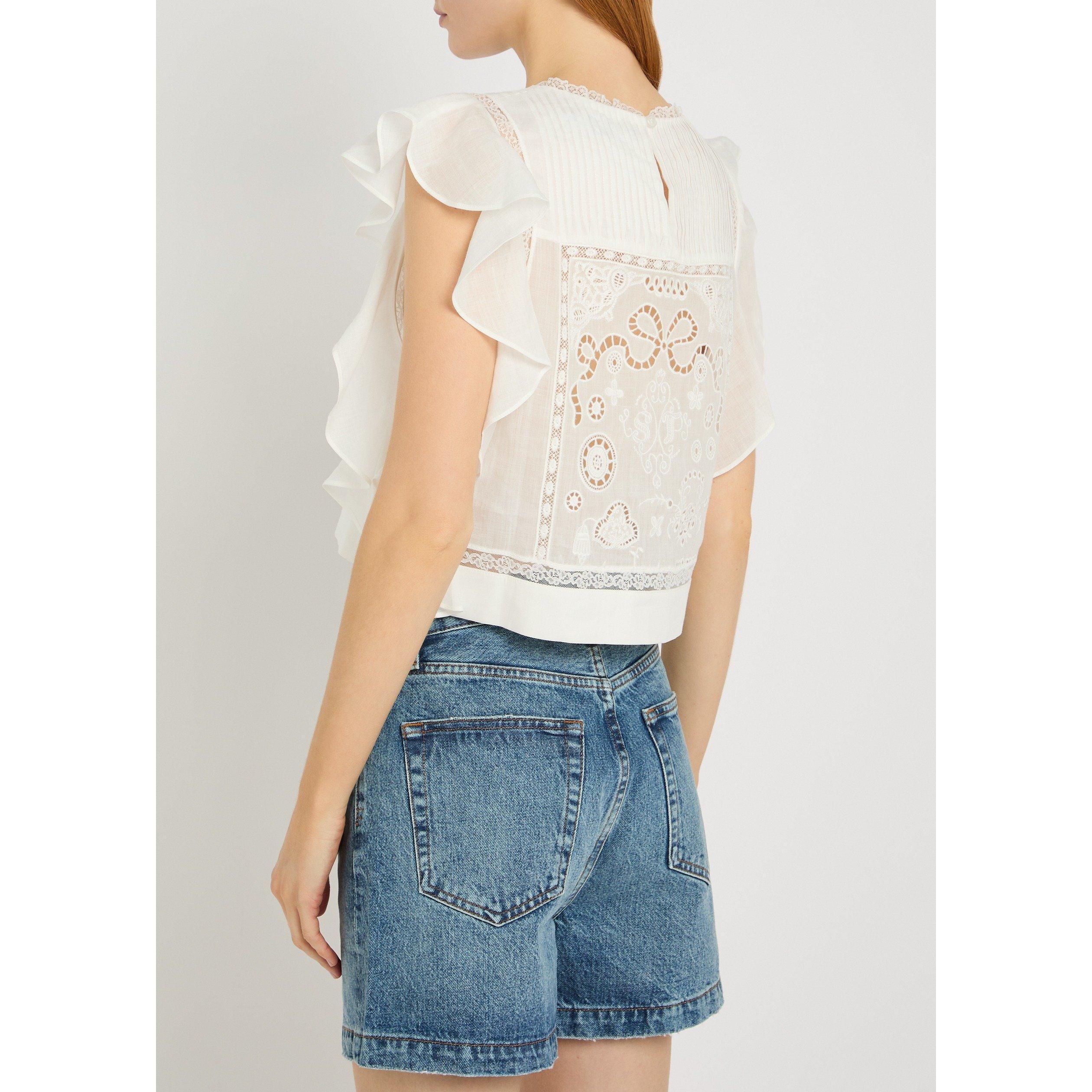 WHITE - Self Portrait - T WHITE RAMIE LACE FRILL TOP - 3