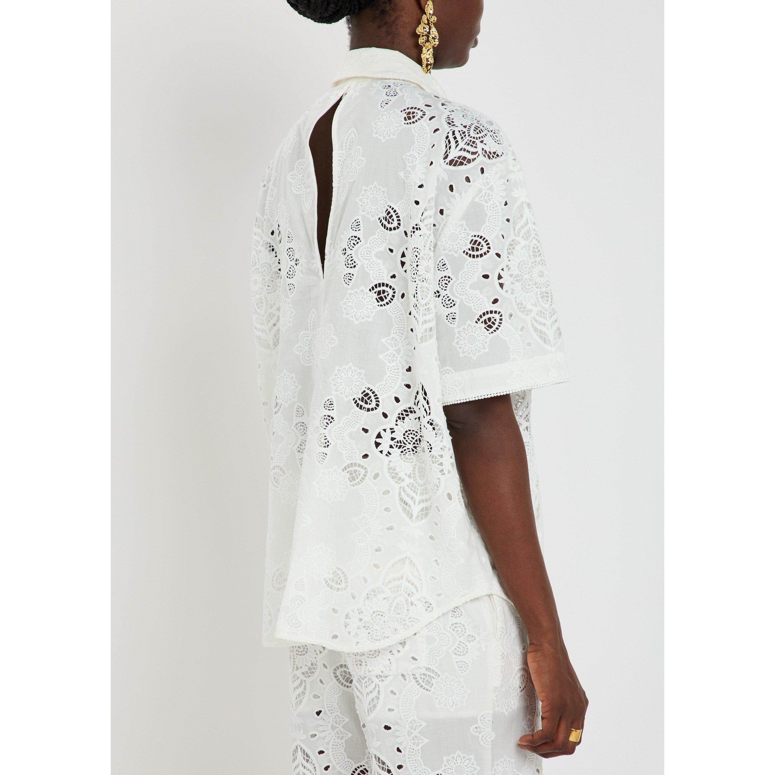 WHITE - Borgo de Nor - T AKARI LACE SHORT SLV TOP - 3