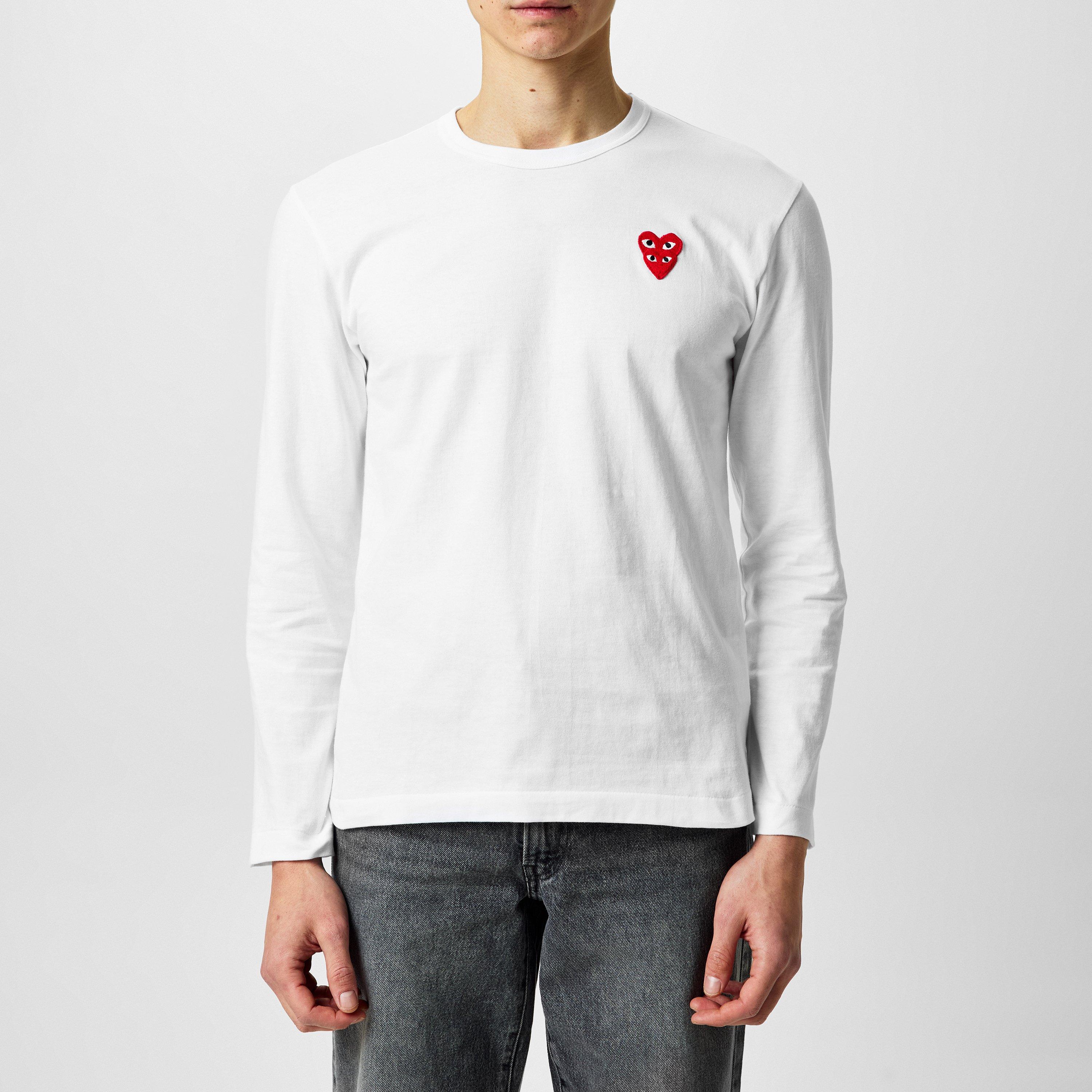 White - Comme des Garcons PLAY - Embroidered Hearts Long Sleeve Shirt - 1