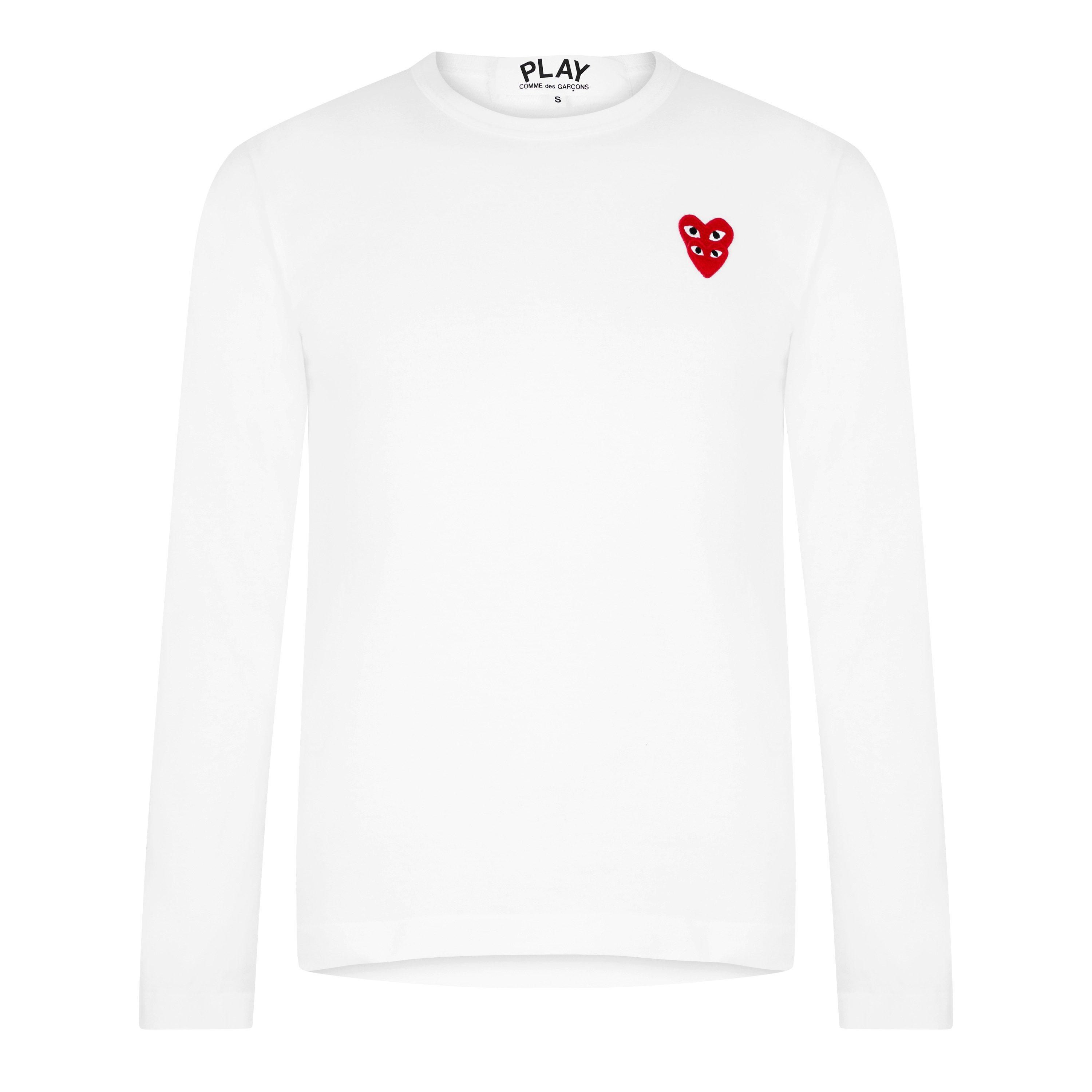 White - Comme des Garcons PLAY - Embroidered Hearts Long Sleeve Shirt - 5
