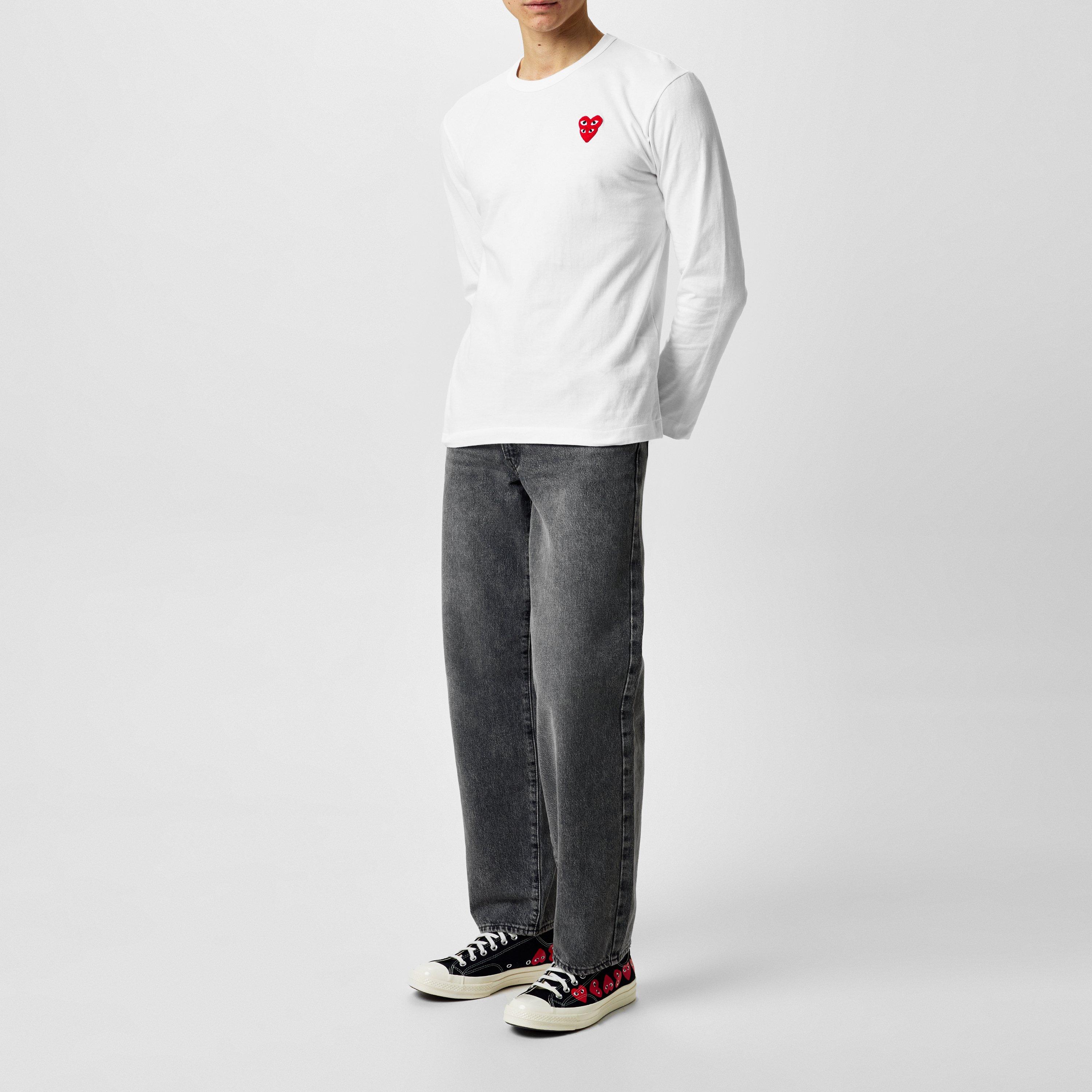 White - Comme des Garcons PLAY - Embroidered Hearts Long Sleeve Shirt - 4