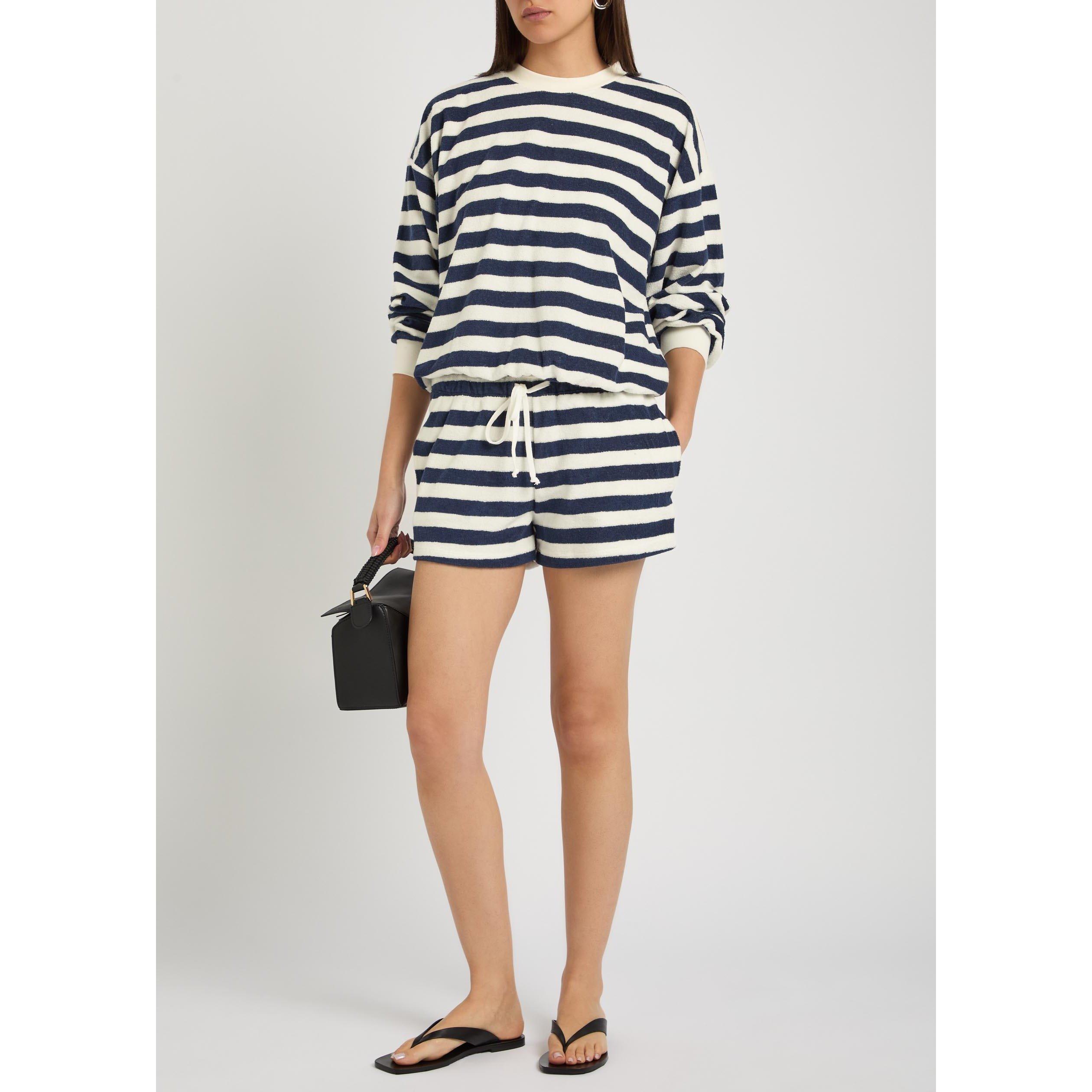 NAVY AND OTHER - Suzie Kondi - Women's Shallis Striped Cotton-Blend Jogger Shorts - 5
