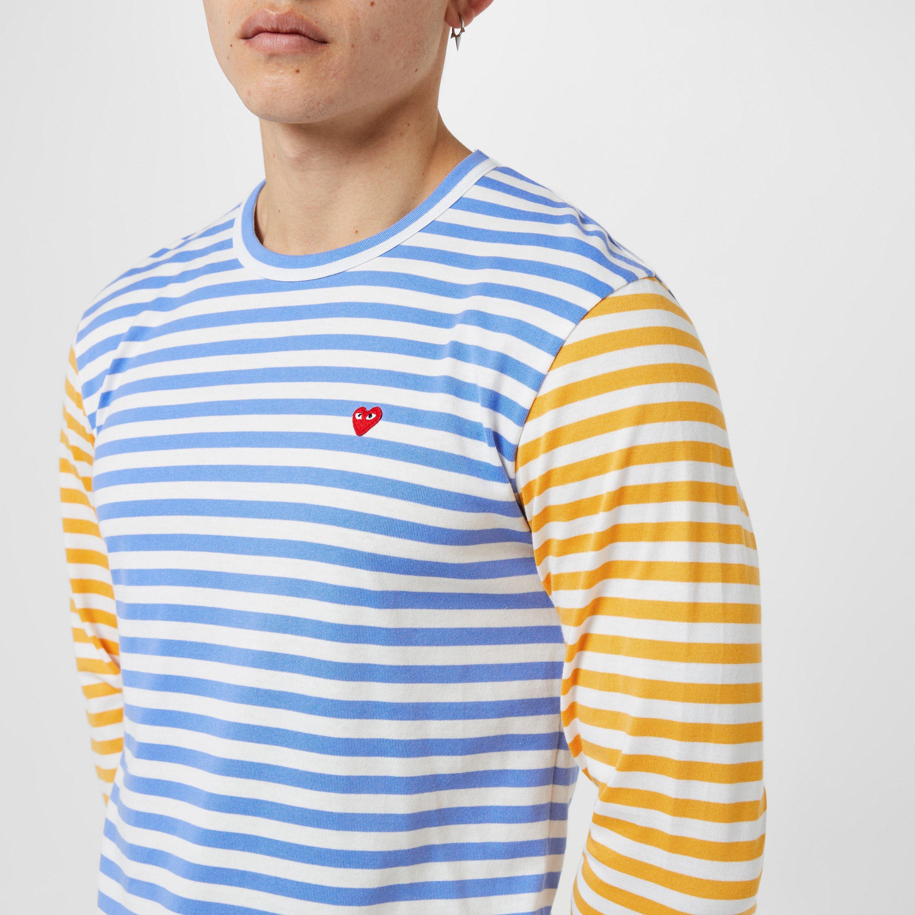 Yellow/Blue - Comme des Garcons PLAY - Bi-Colour Stripe T-Shirt - 3