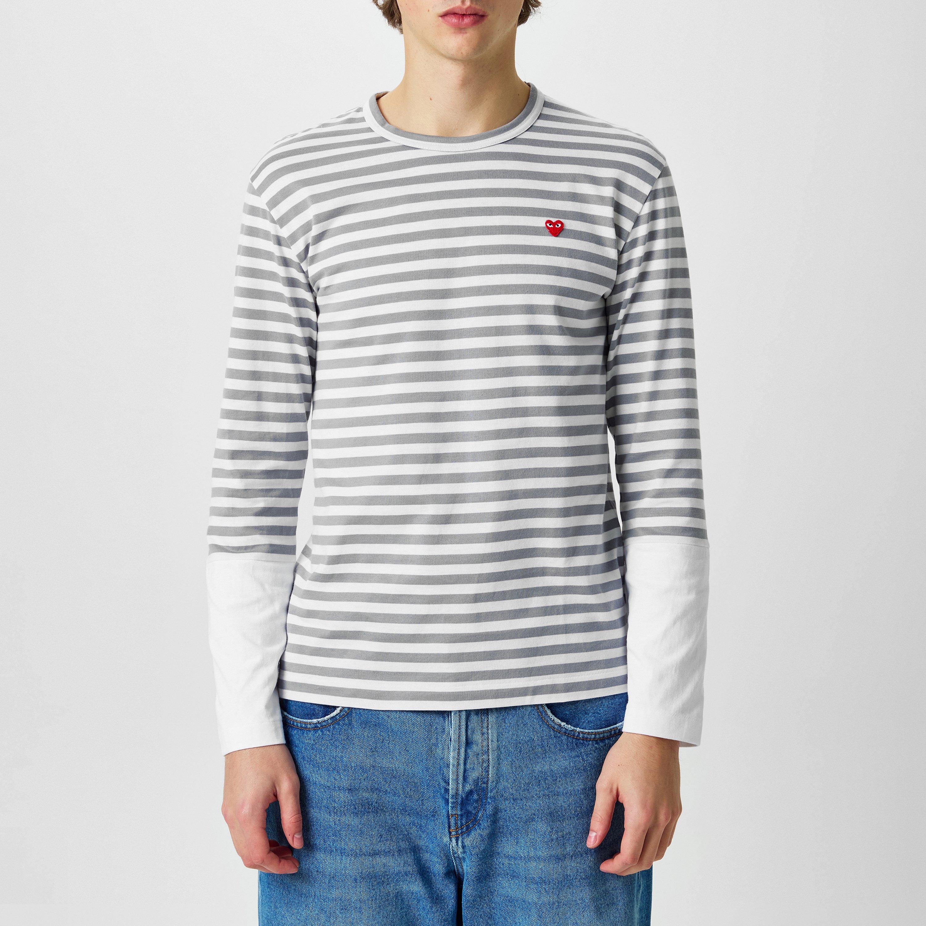 Comme des Garcons PLAY Striped Peeping Heart T Shirt Long Sleeve T Shirts USC