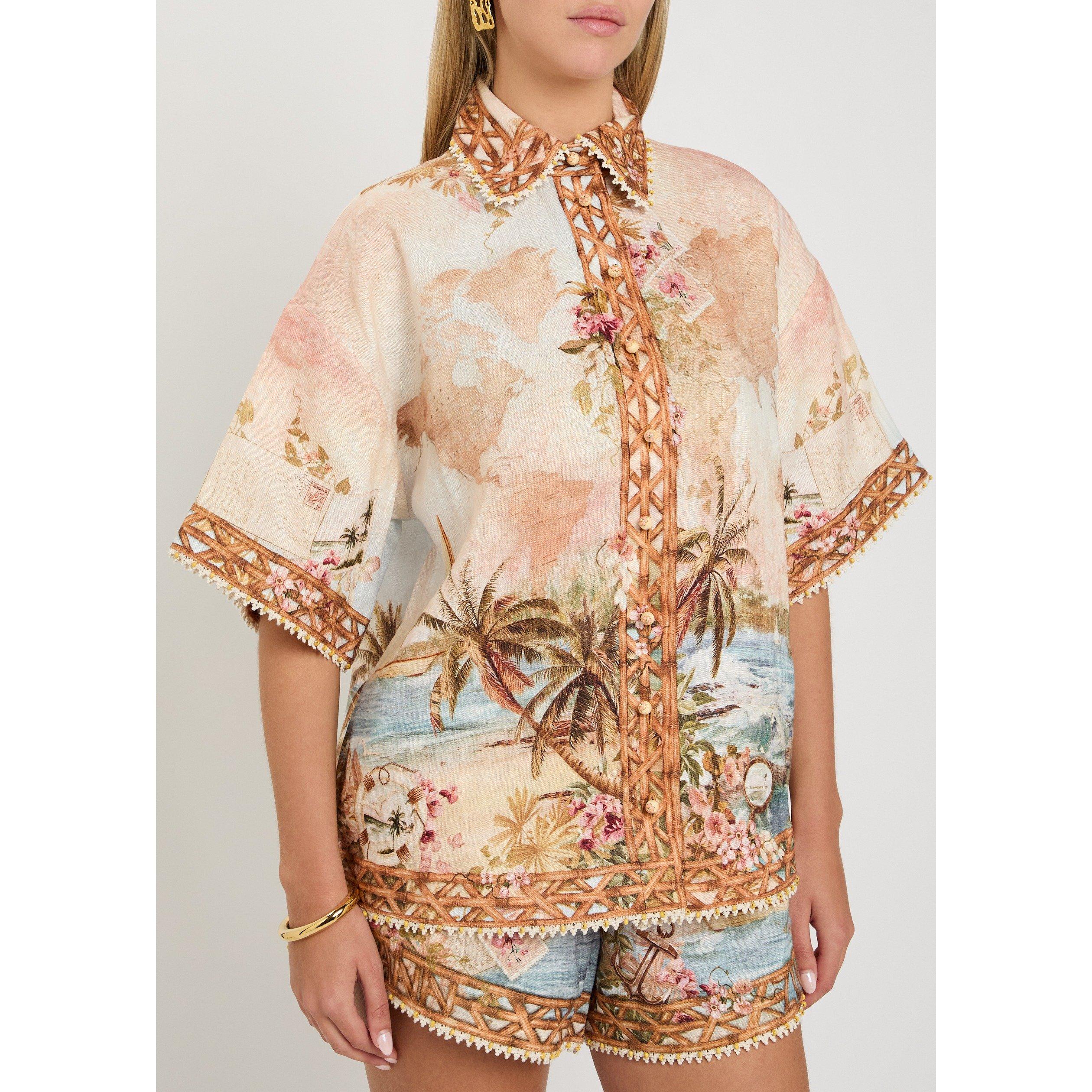 MULTICOLOURED - Zimmermann - Women's Mahon Short-Sleeve Linen Blouse - 2