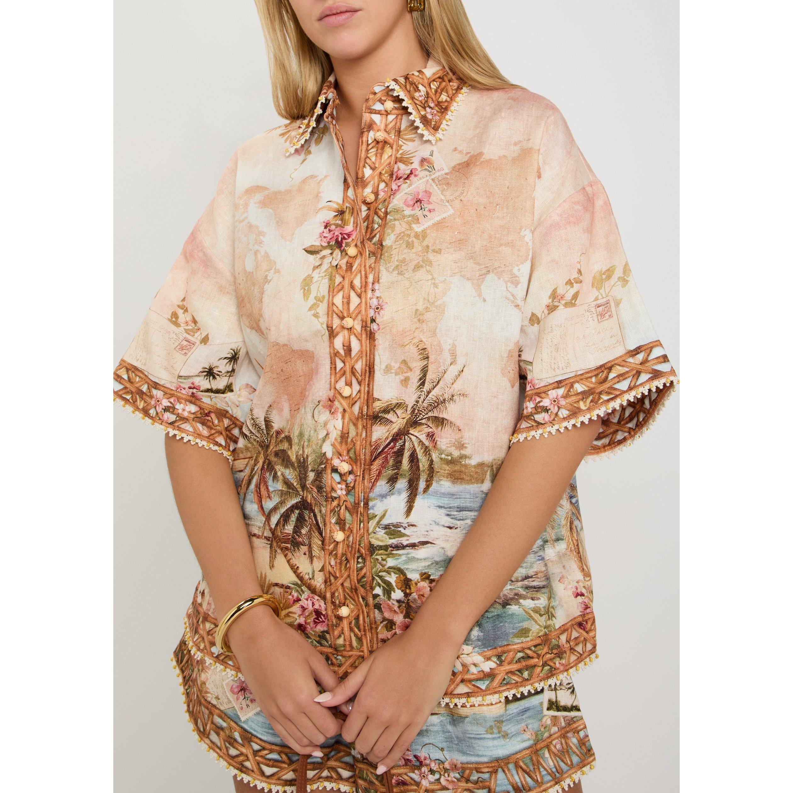 MULTICOLOURED - Zimmermann - Women's Mahon Short-Sleeve Linen Blouse - 4