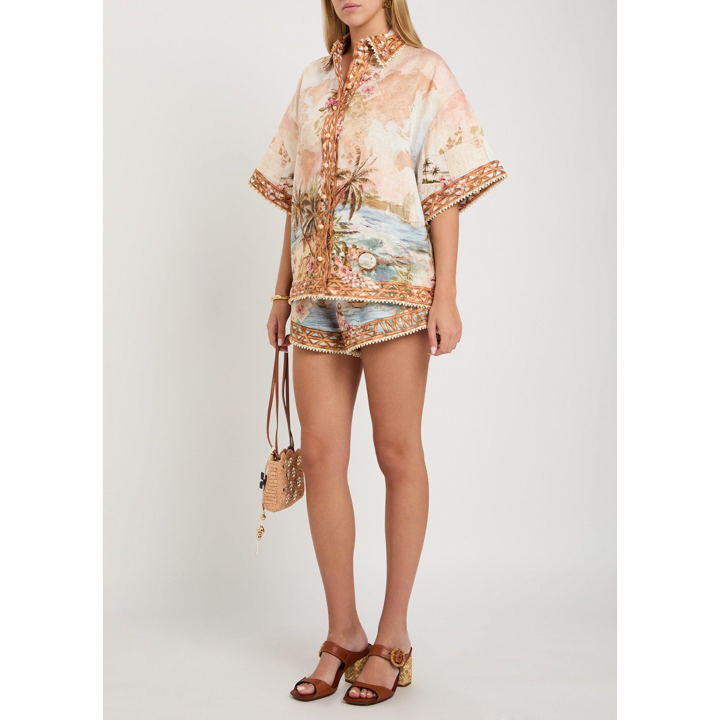 MULTICOLOURED - Zimmermann - Women's Mahon Short-Sleeve Linen Blouse - 5