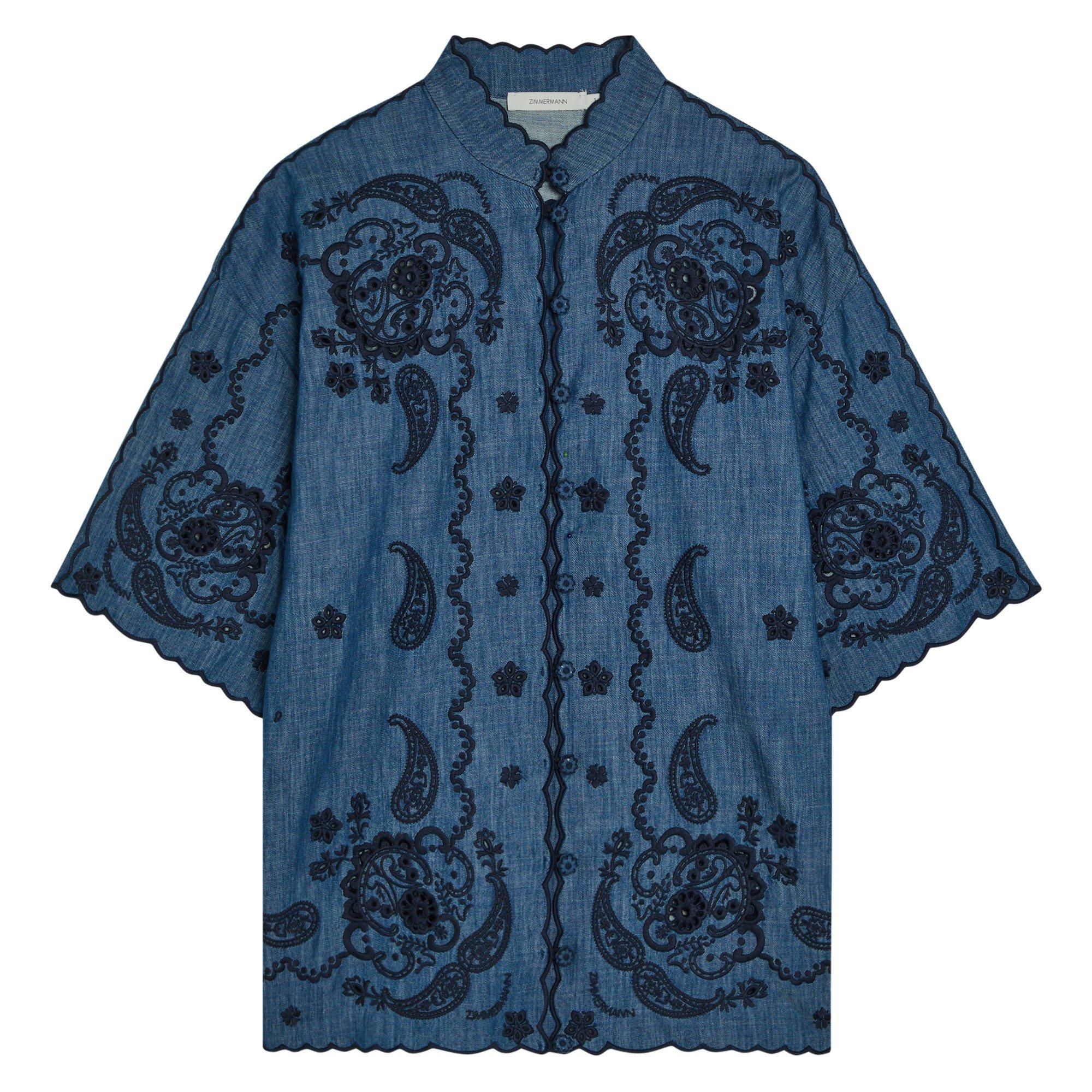 BLUE - Zimmermann - Aster Embroidered Denim Shirt
