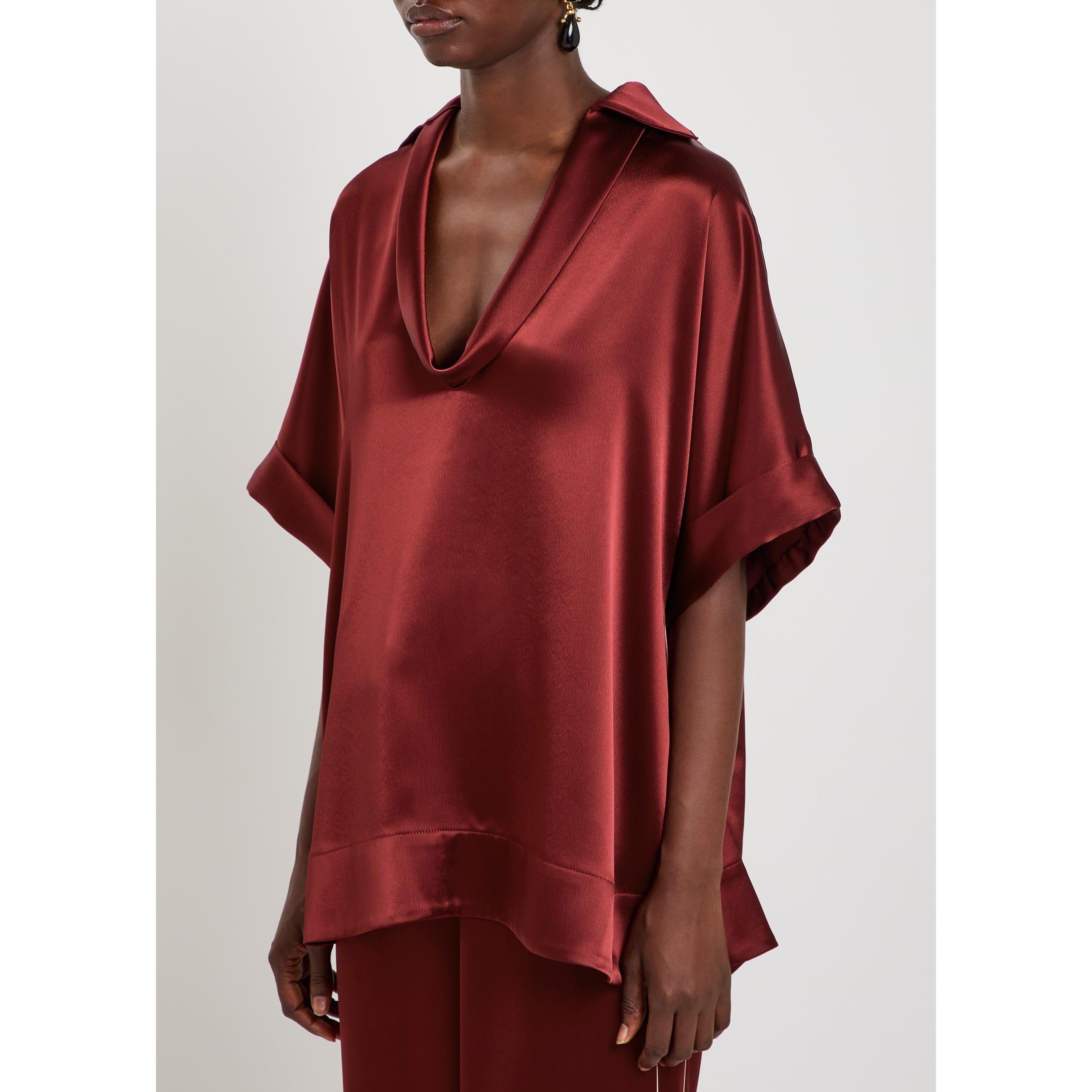 BURGUNDY - Roksanda Ilincic - Women's Enira Oversized-Fit Satin Blouse - 2