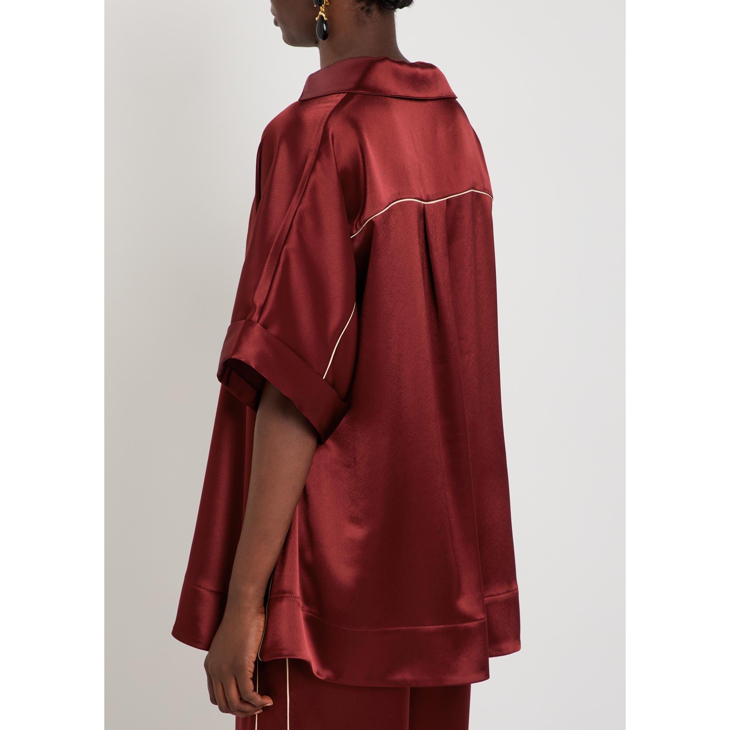 BURGUNDY - Roksanda Ilincic - Women's Enira Oversized-Fit Satin Blouse - 3