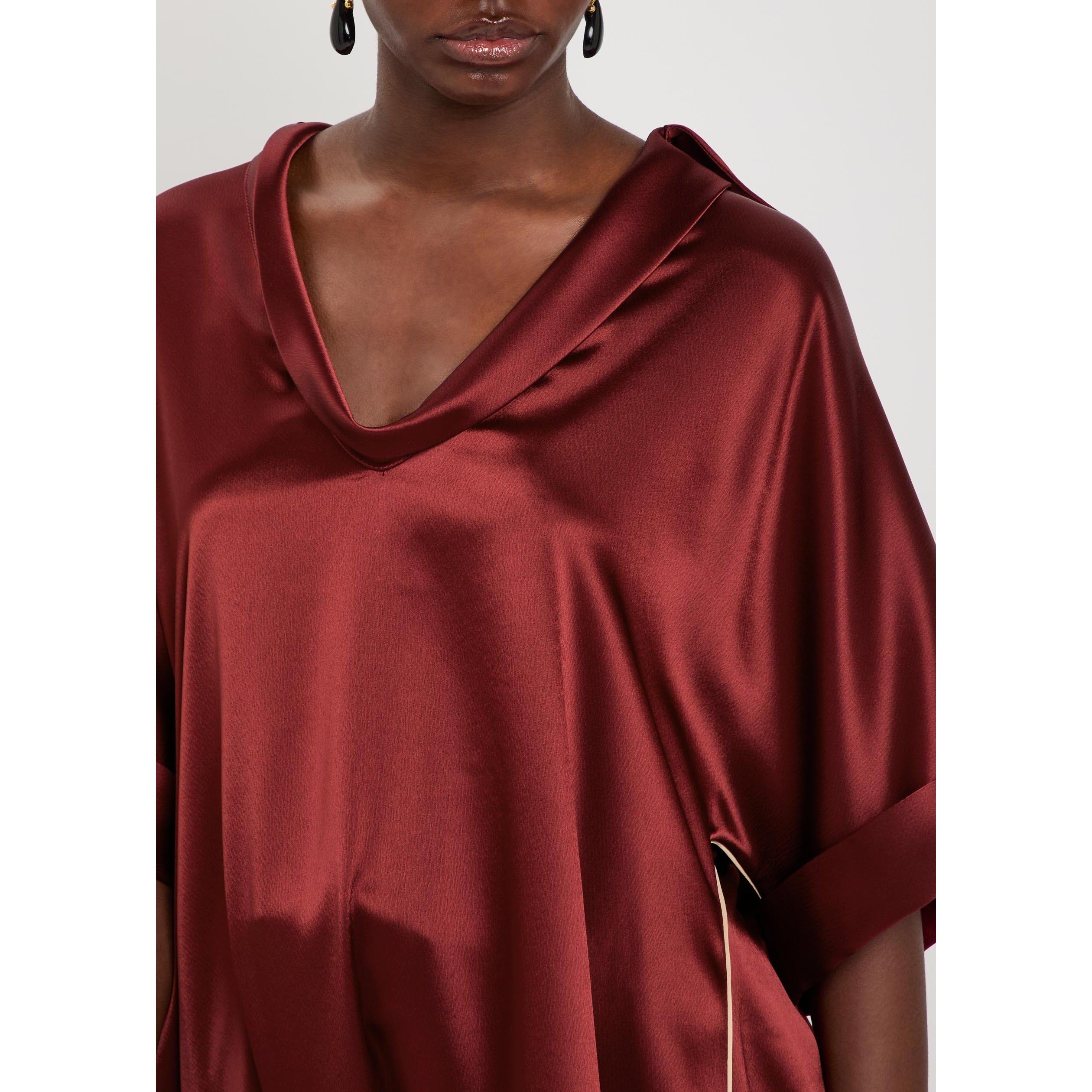BURGUNDY - Roksanda Ilincic - Women's Enira Oversized-Fit Satin Blouse - 4