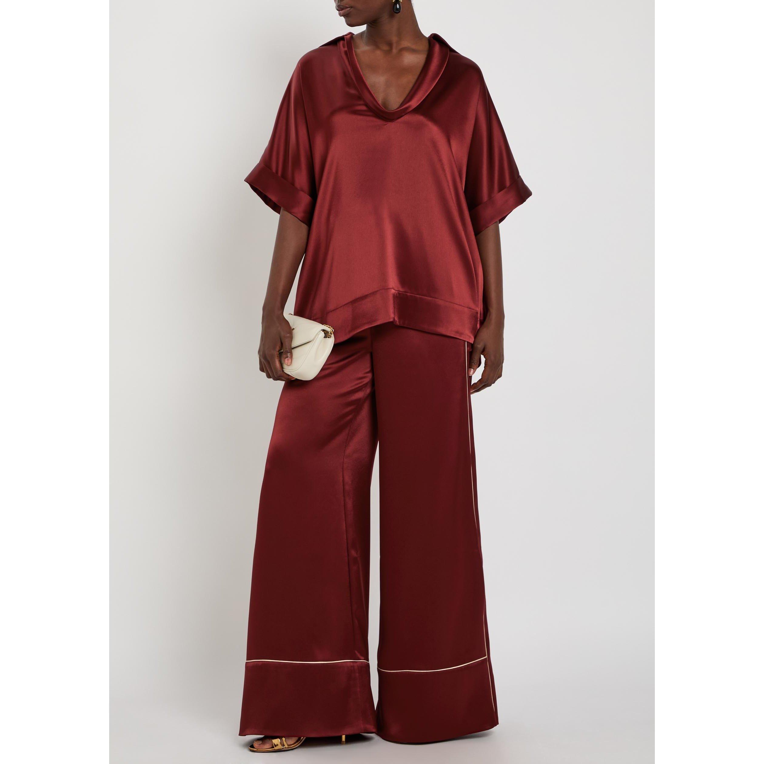 BURGUNDY - Roksanda Ilincic - Women's Enira Oversized-Fit Satin Blouse - 5