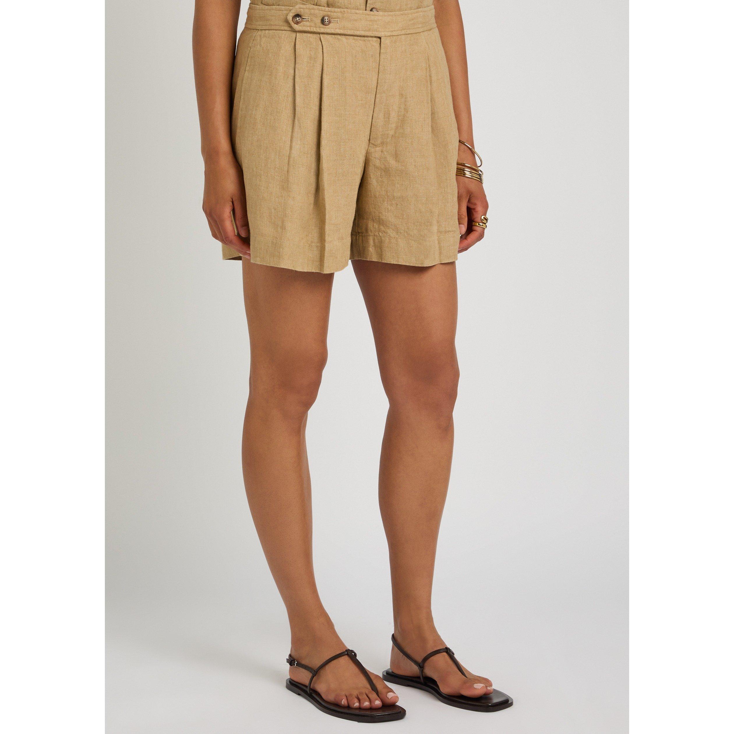 BROWN - Polo Ralph Lauren - Women's Linen High-Waisted Tailored Shorts - 2