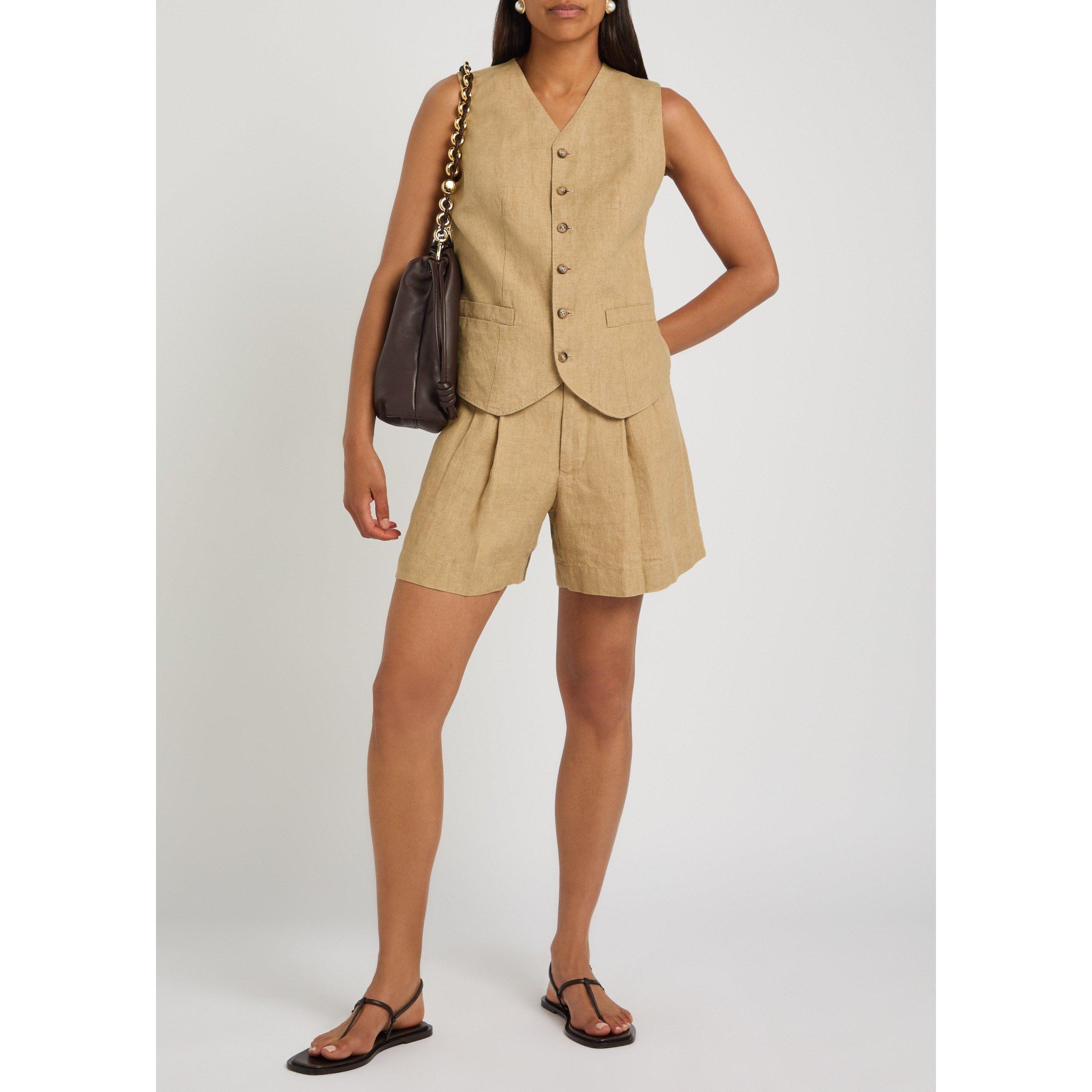 BROWN - Polo Ralph Lauren - Women's Linen High-Waisted Tailored Shorts - 5