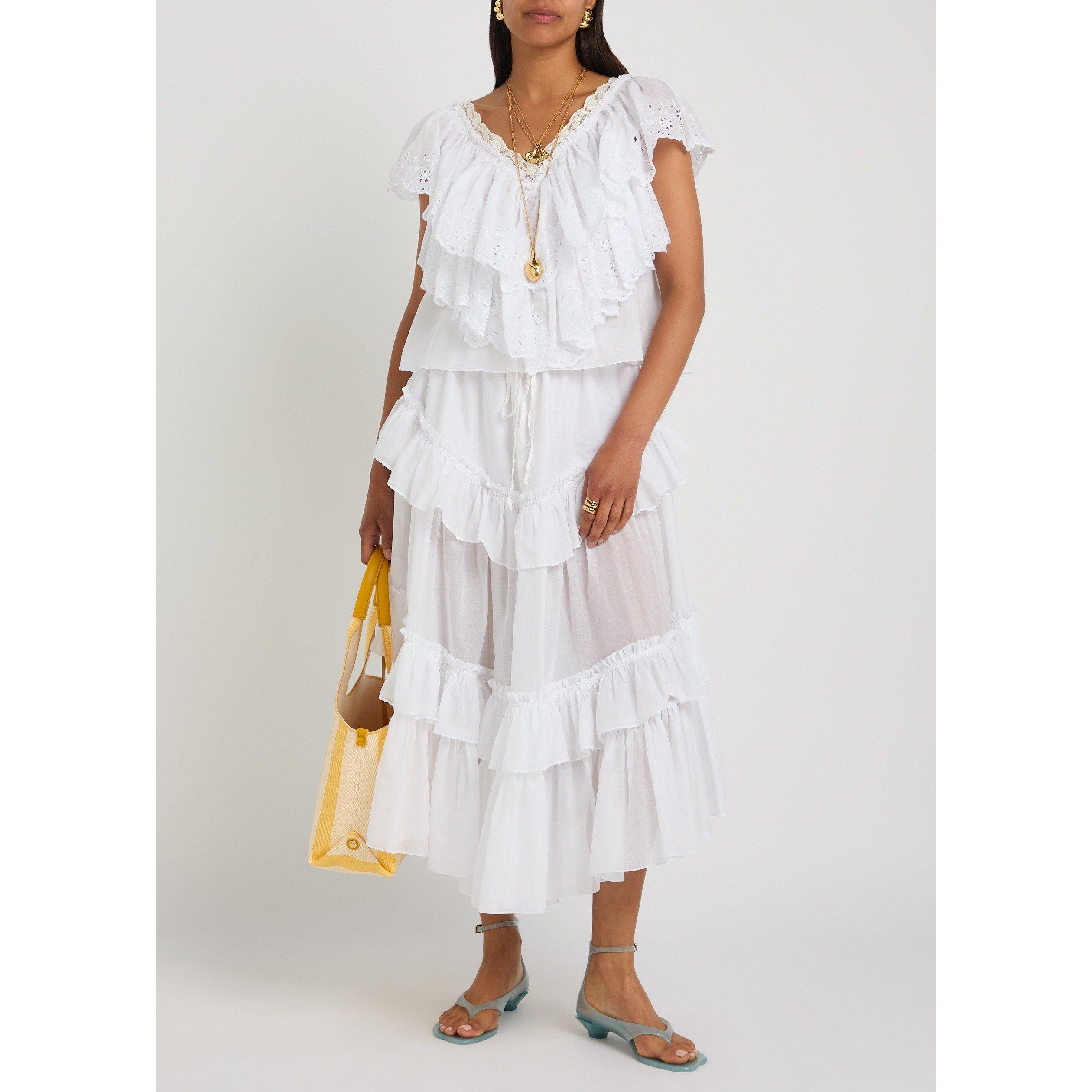 WHITE - Chloe - Women's Short-Sleeve Cotton Embroidered V-Neck Blouse - 5