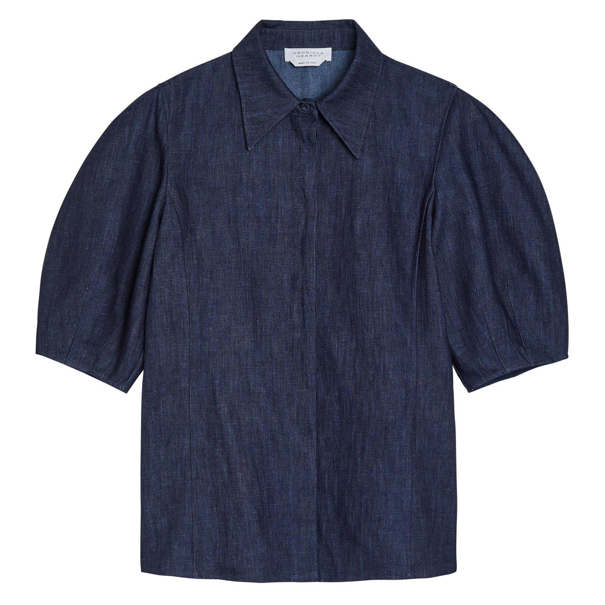 DENIM - Gabriela Hearst - Women's Sansi Cotton-Linen Short-Sleeve Blouse - 1