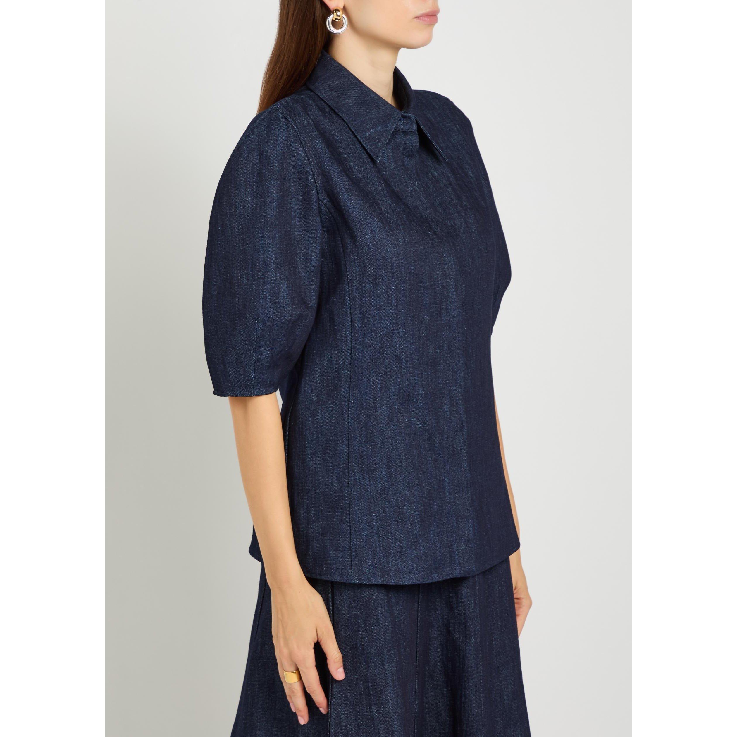 DENIM - Gabriela Hearst - Women's Sansi Cotton-Linen Short-Sleeve Blouse - 2