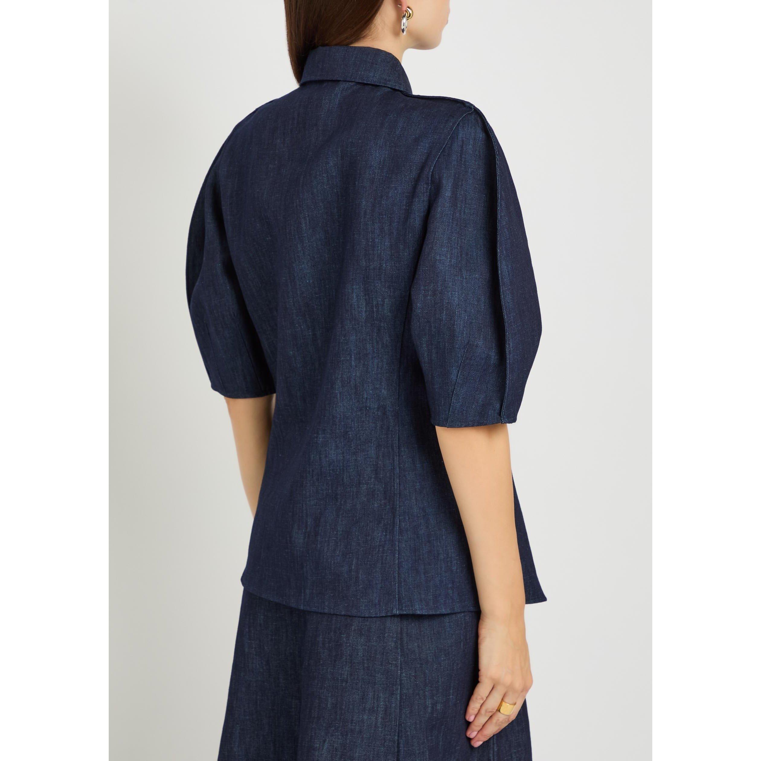 DENIM - Gabriela Hearst - Women's Sansi Cotton-Linen Short-Sleeve Blouse - 3