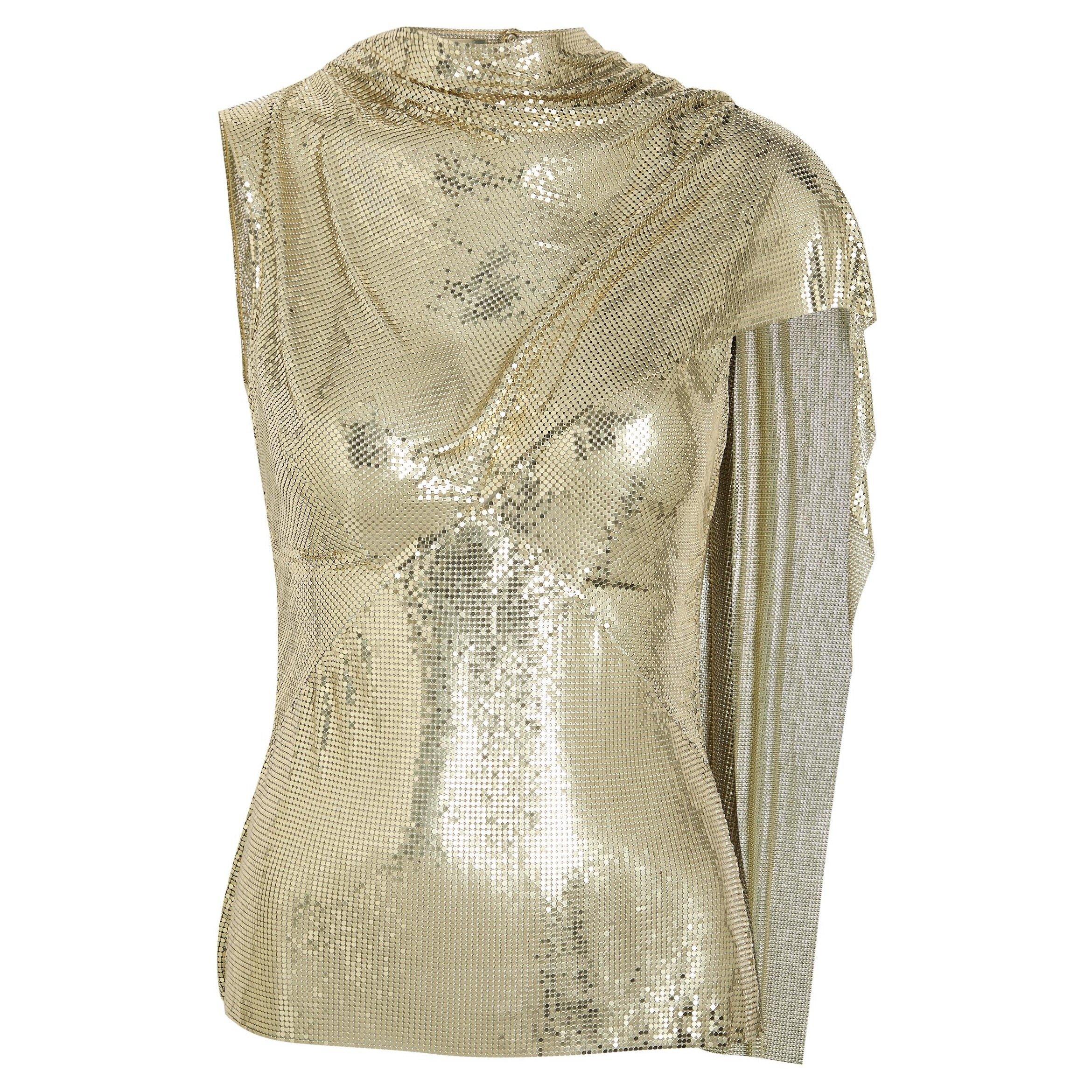 GOLD - Rabanne - Women's Aluminium Short-Sleeve Slim-Fit Blouse - 1