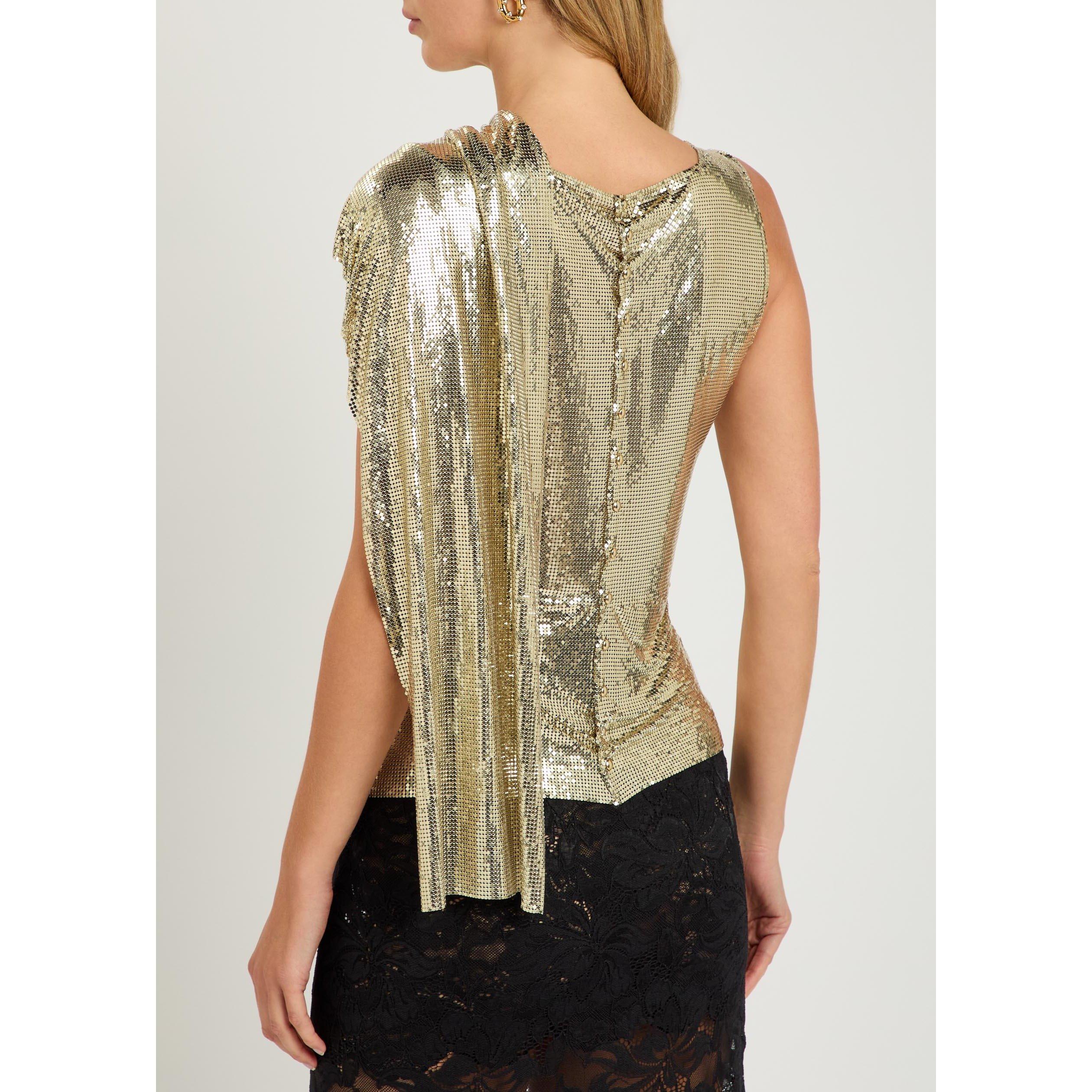 GOLD - Rabanne - Women's Aluminium Short-Sleeve Slim-Fit Blouse - 3