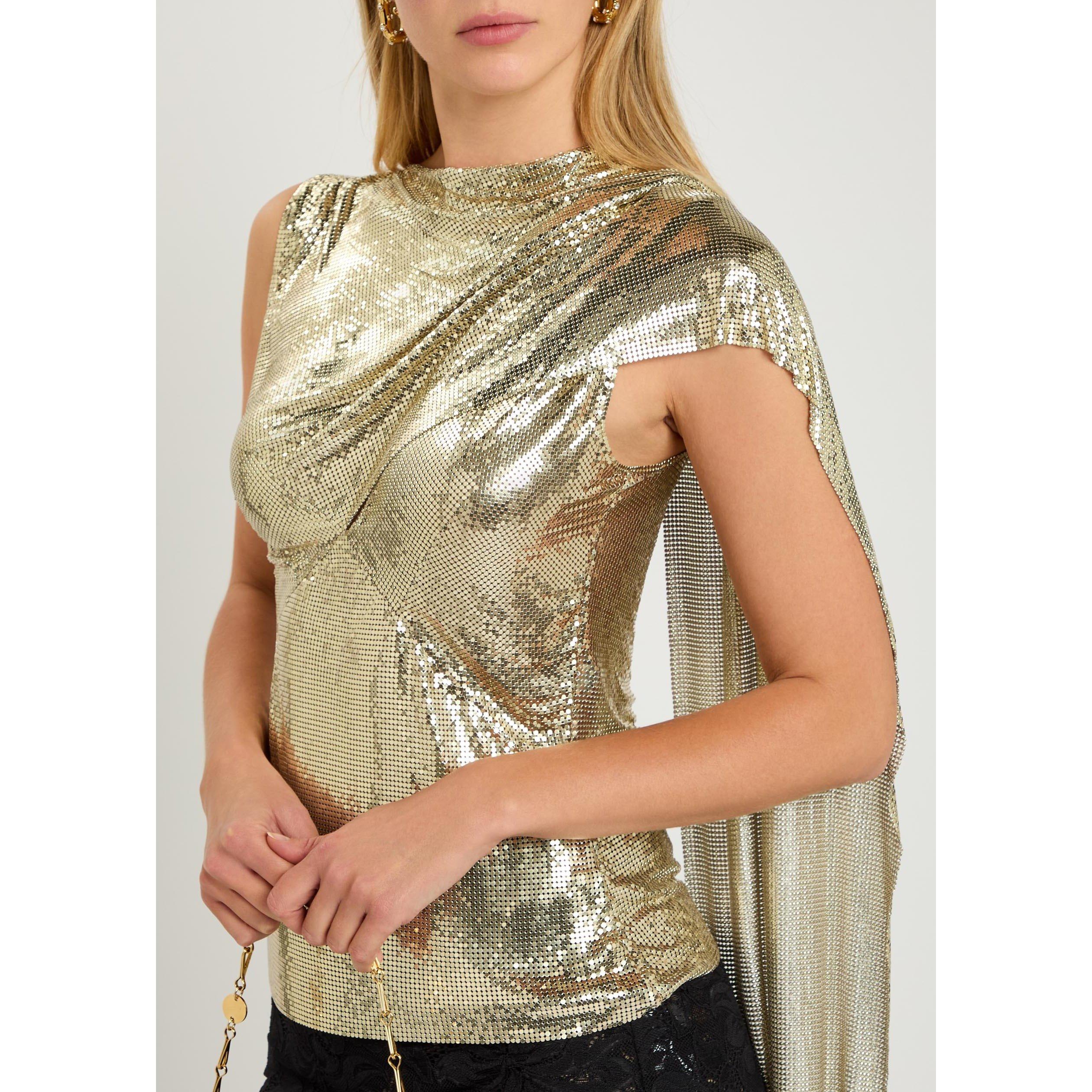 GOLD - Rabanne - Women's Aluminium Short-Sleeve Slim-Fit Blouse - 4