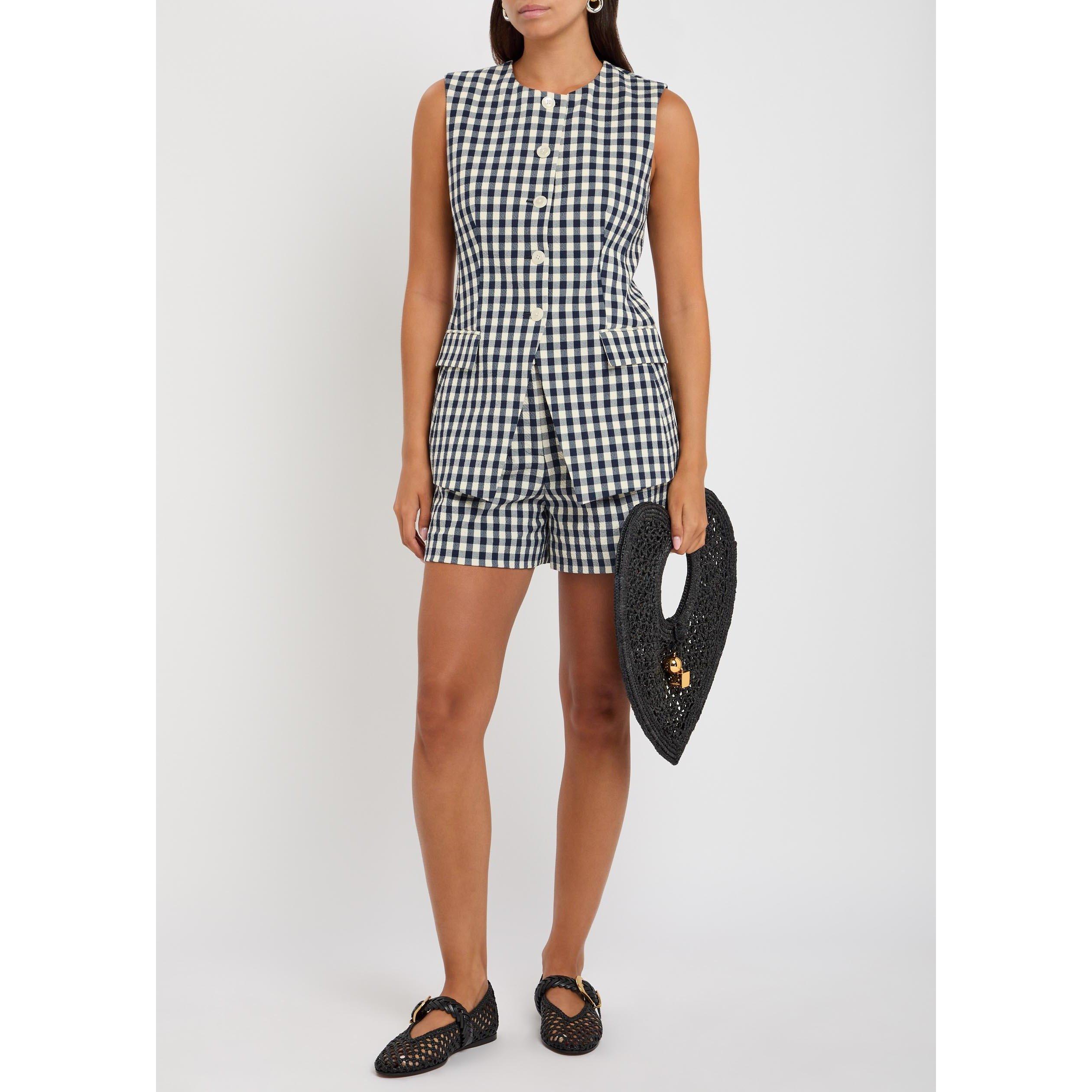 NAVY AND OTHER - Veronica Beard - Women's Haina Cotton High-Waisted Tailored Shorts - 5