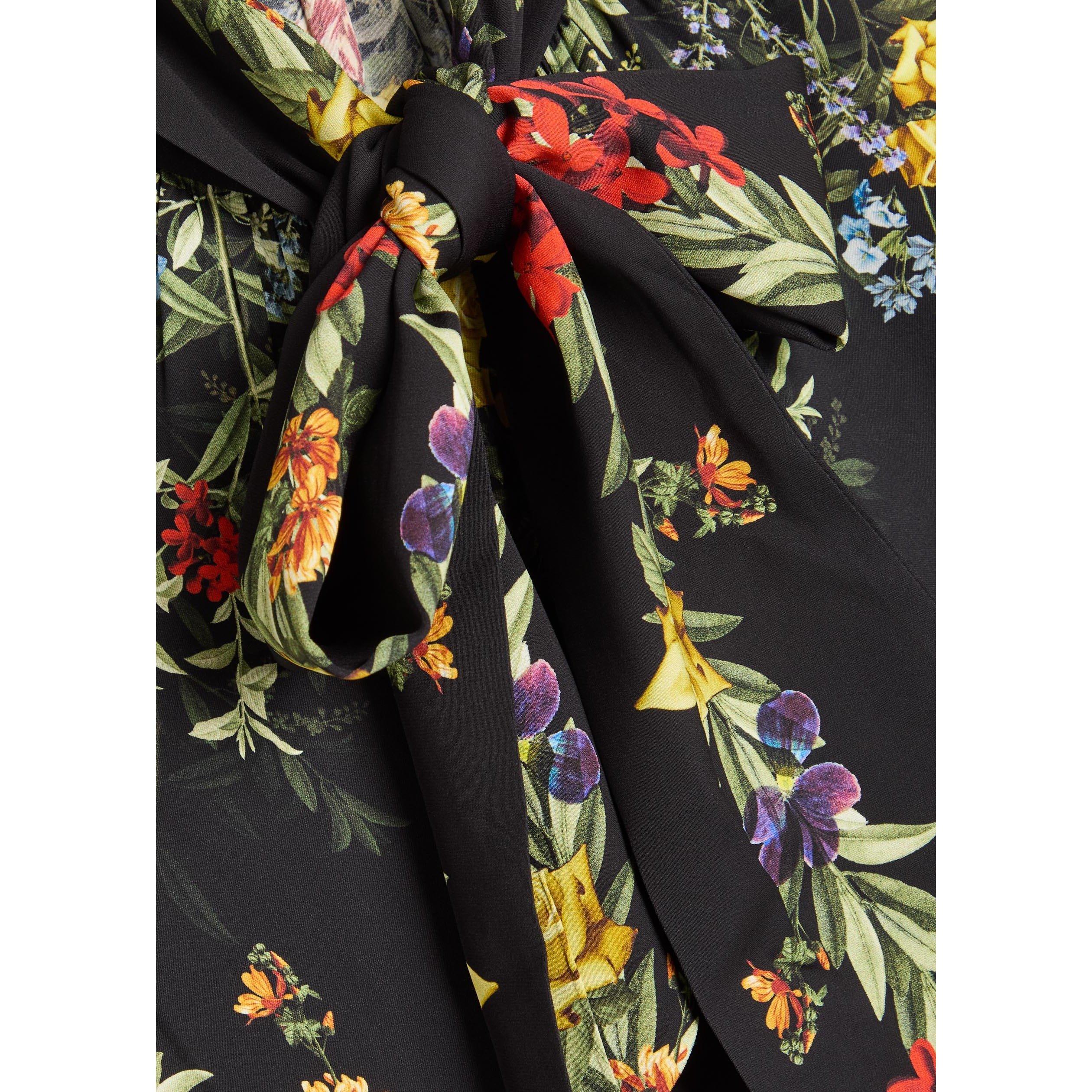 BLACK AND OTHER - Alice And Olivia - Women's Brentley Tie Neck Floral Short-Sleeve Blouse - 4