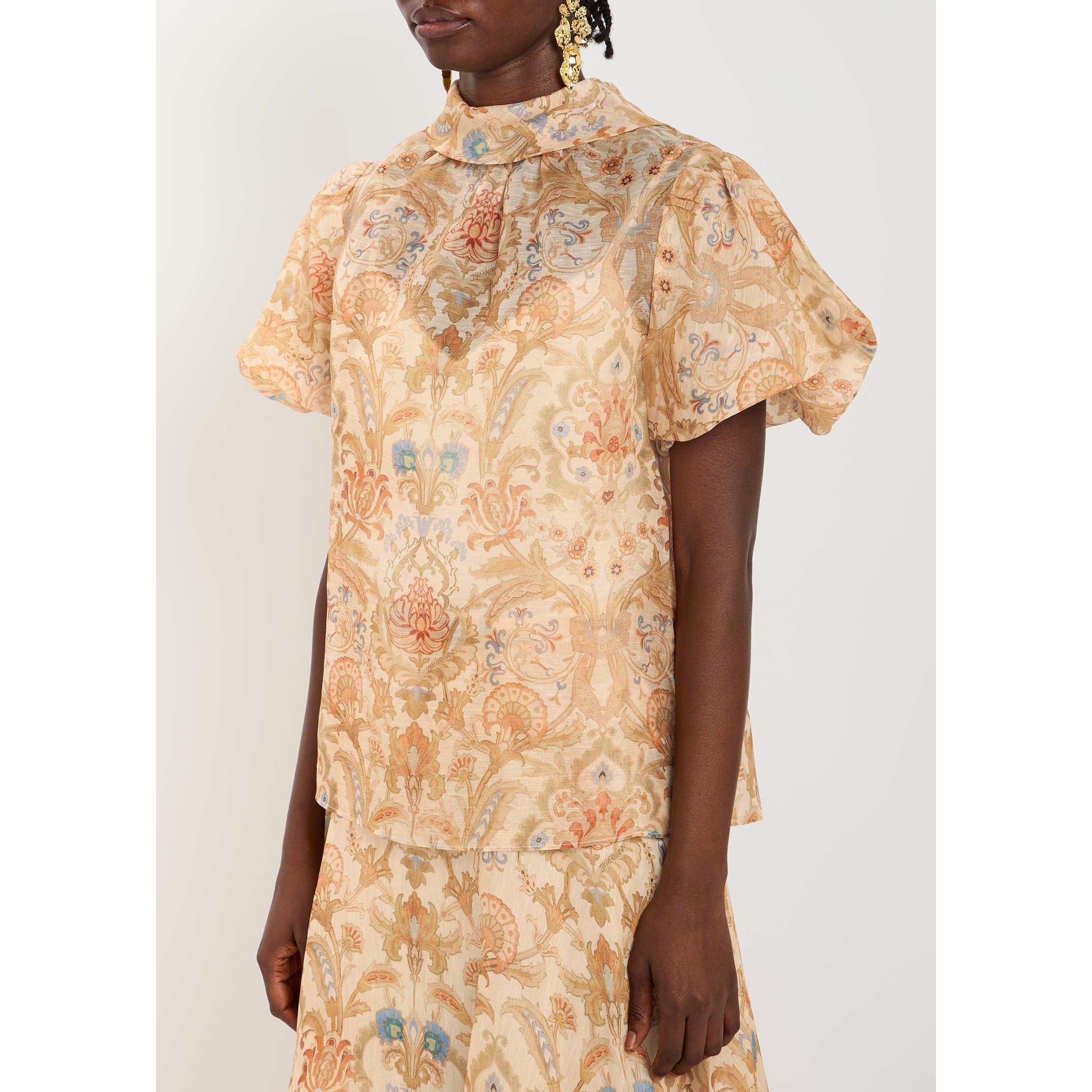 MULTICOLOURED - Zimmermann - Women's Valiant Bubble Linen Short-Sleeve Blouse - 2