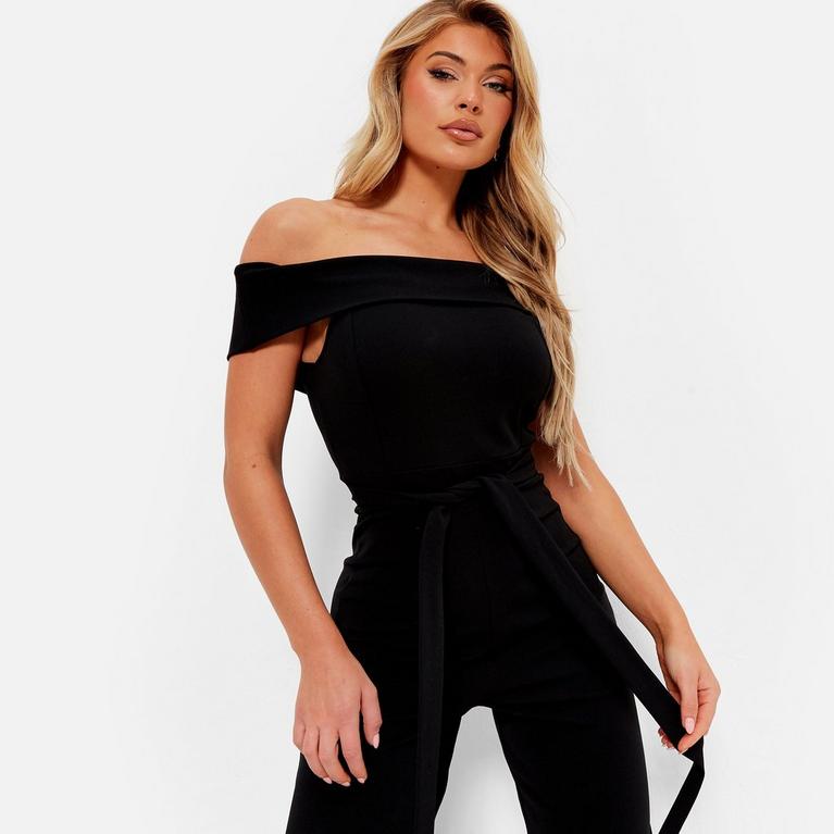 NOIR - I Saw It First - ISAWITFIRST Self Belted Bardot Crepe Jumpsuit - 4