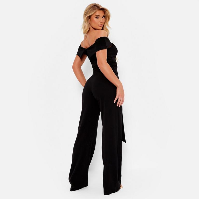 NOIR - I Saw It First - ISAWITFIRST Self Belted Bardot Crepe Jumpsuit - 5