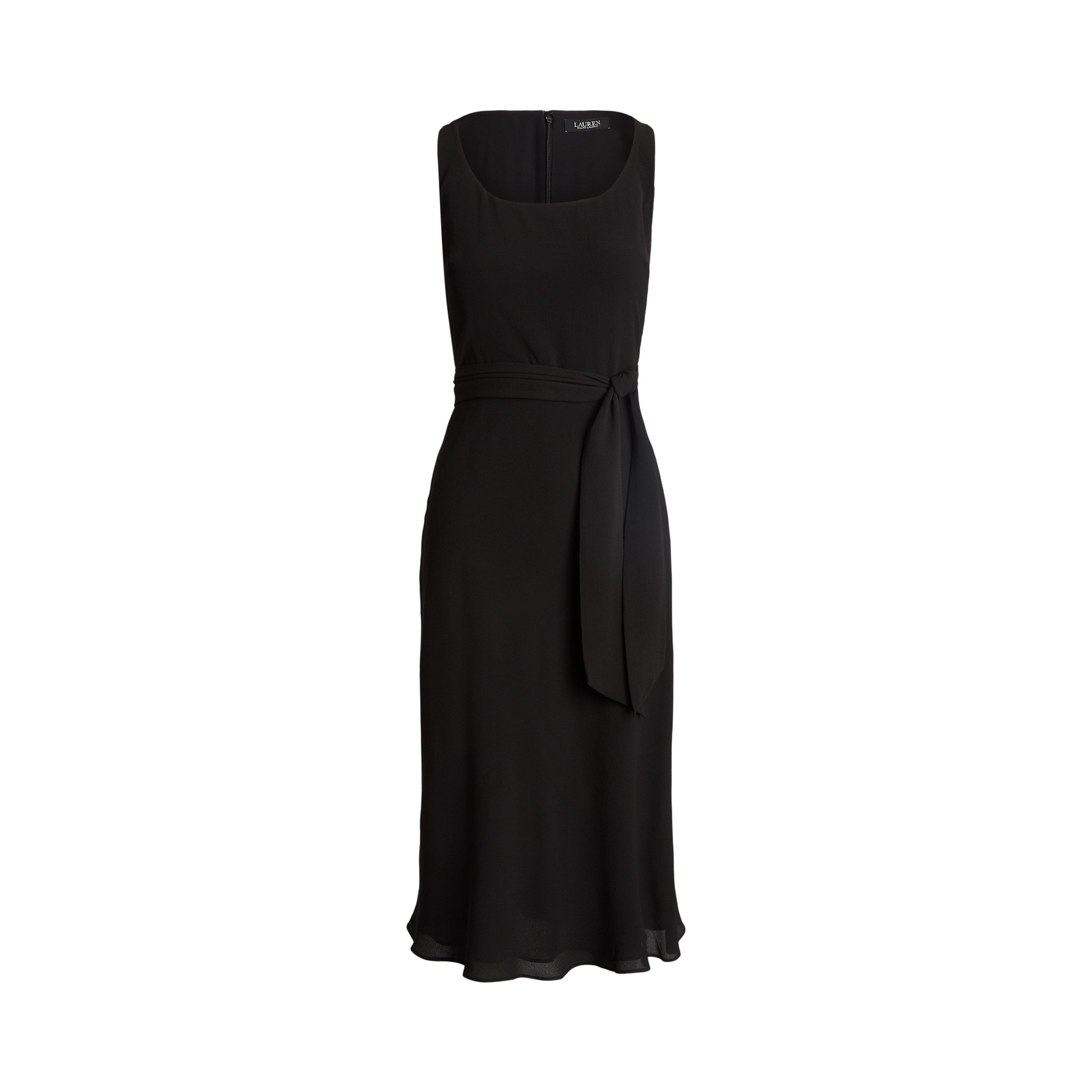 Black - Lauren by Ralph Lauren - Belted Crepe Sleeveless Dress - 4