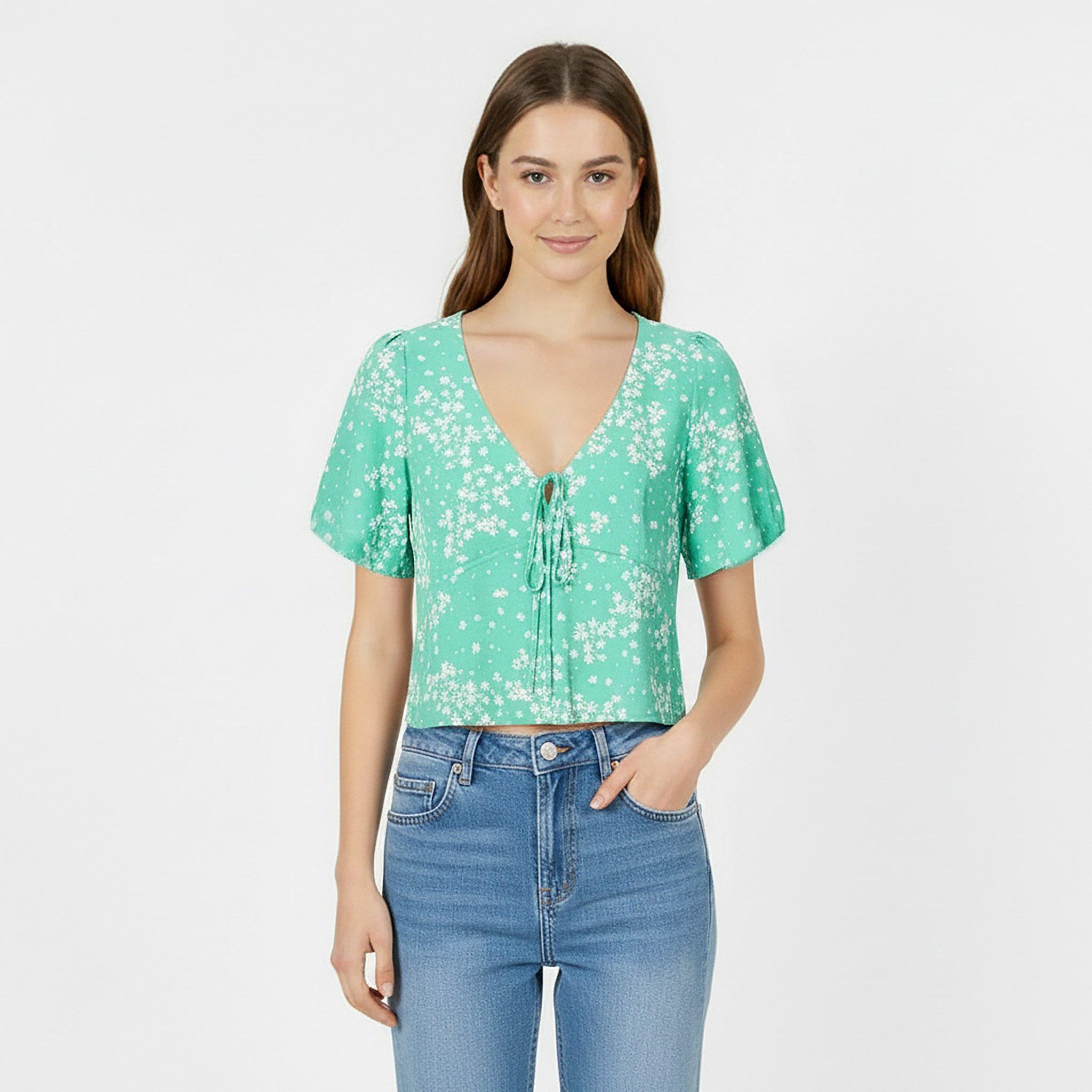 Green Print - Jack Wills - Keyhole Blouse - 3