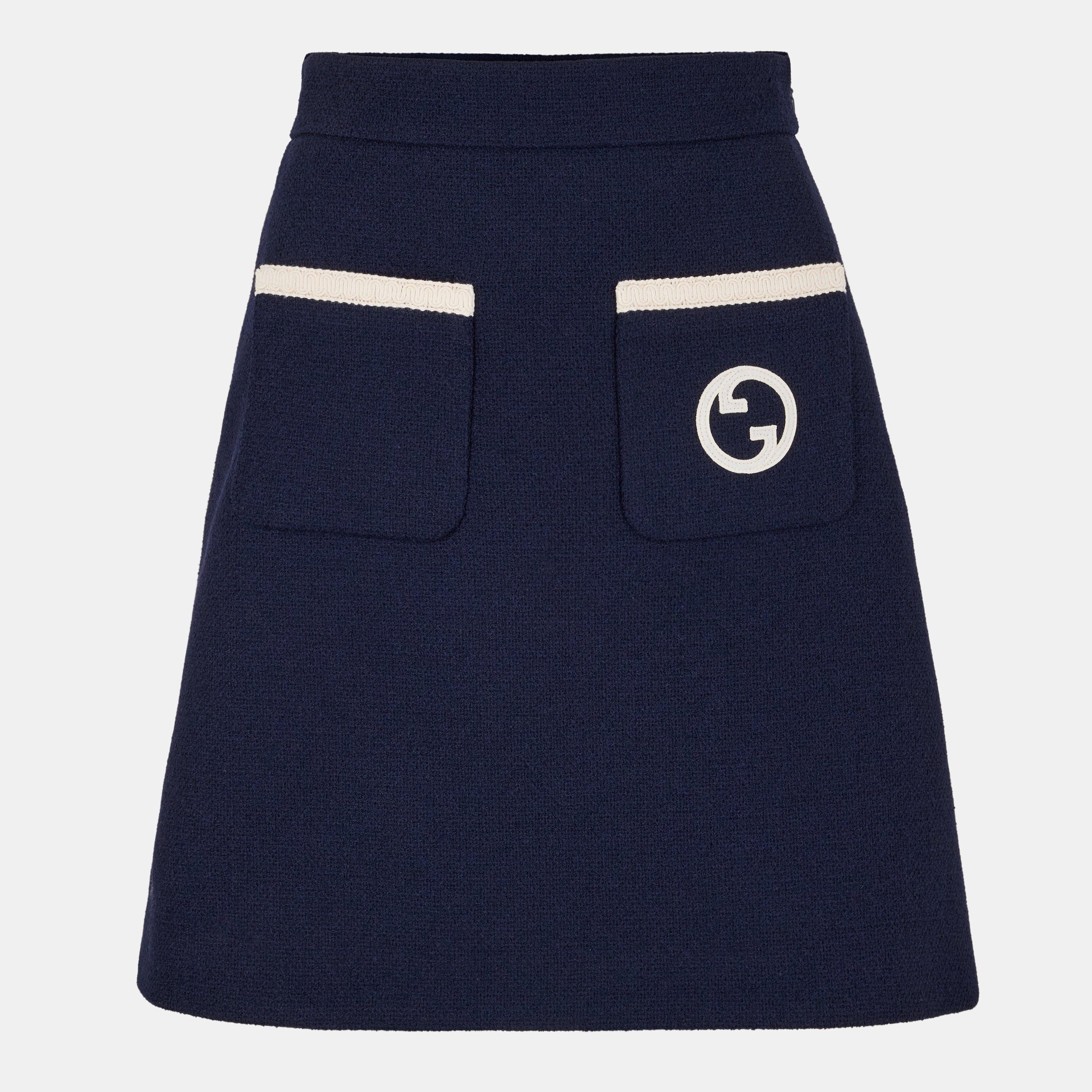 Gucci Women's Retro Tweed Wool Skirt - Admiral Dk B - Size 44 (UK 12)