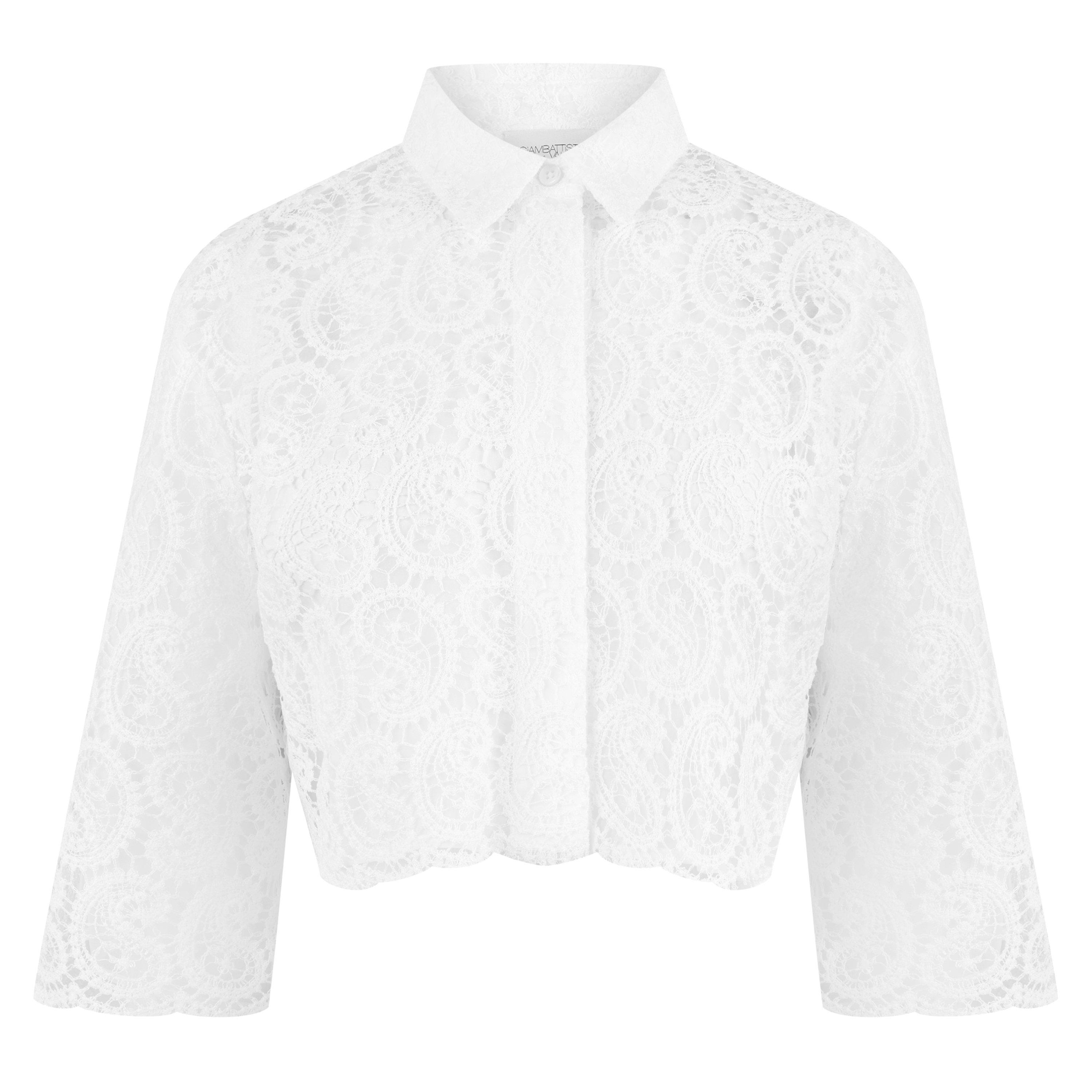 Giambattista Valli Paisley-Pattern Macrame Cropped Blouse