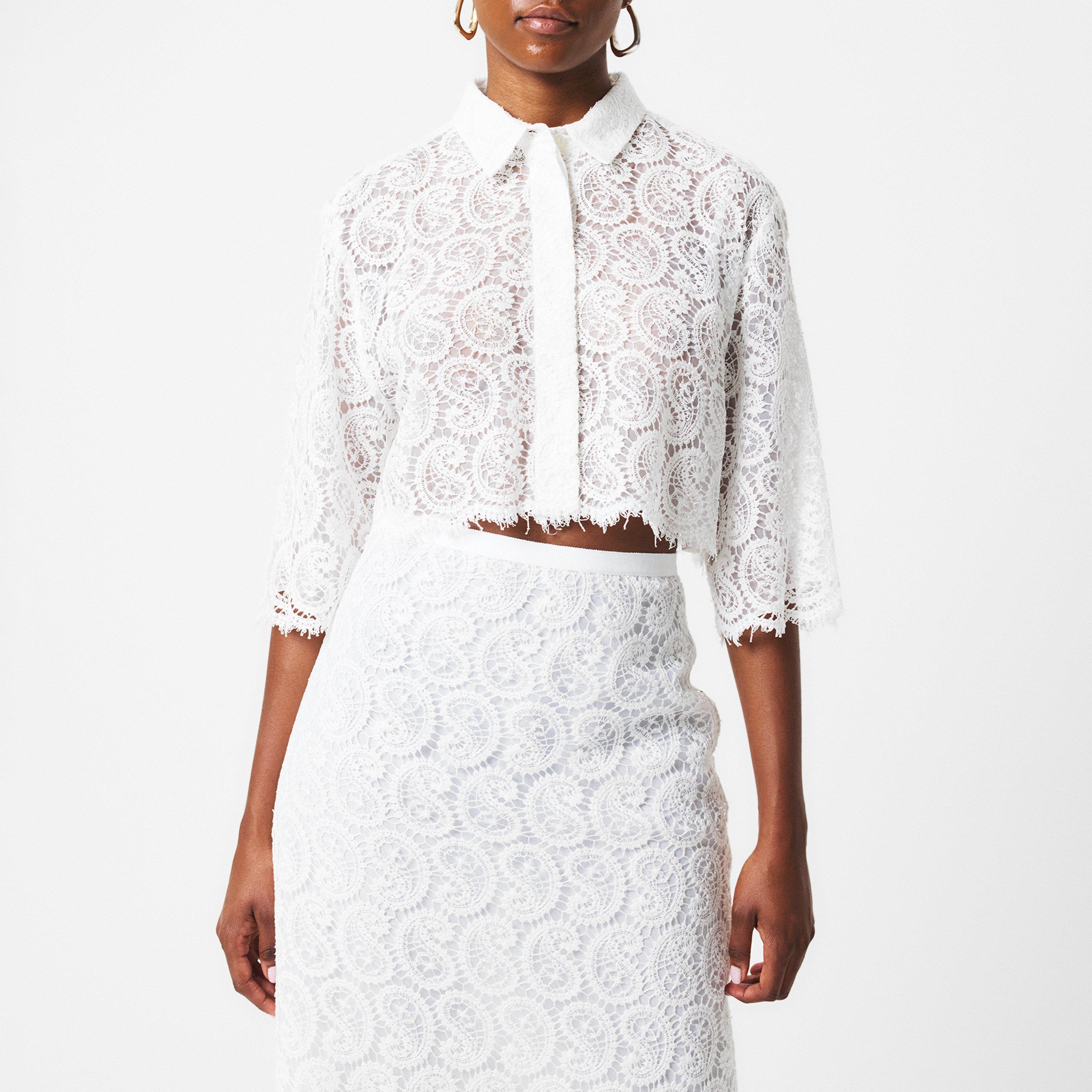 Ivory - Giambattista Valli - Paisley-Pattern Macrame Cropped Blouse - 3