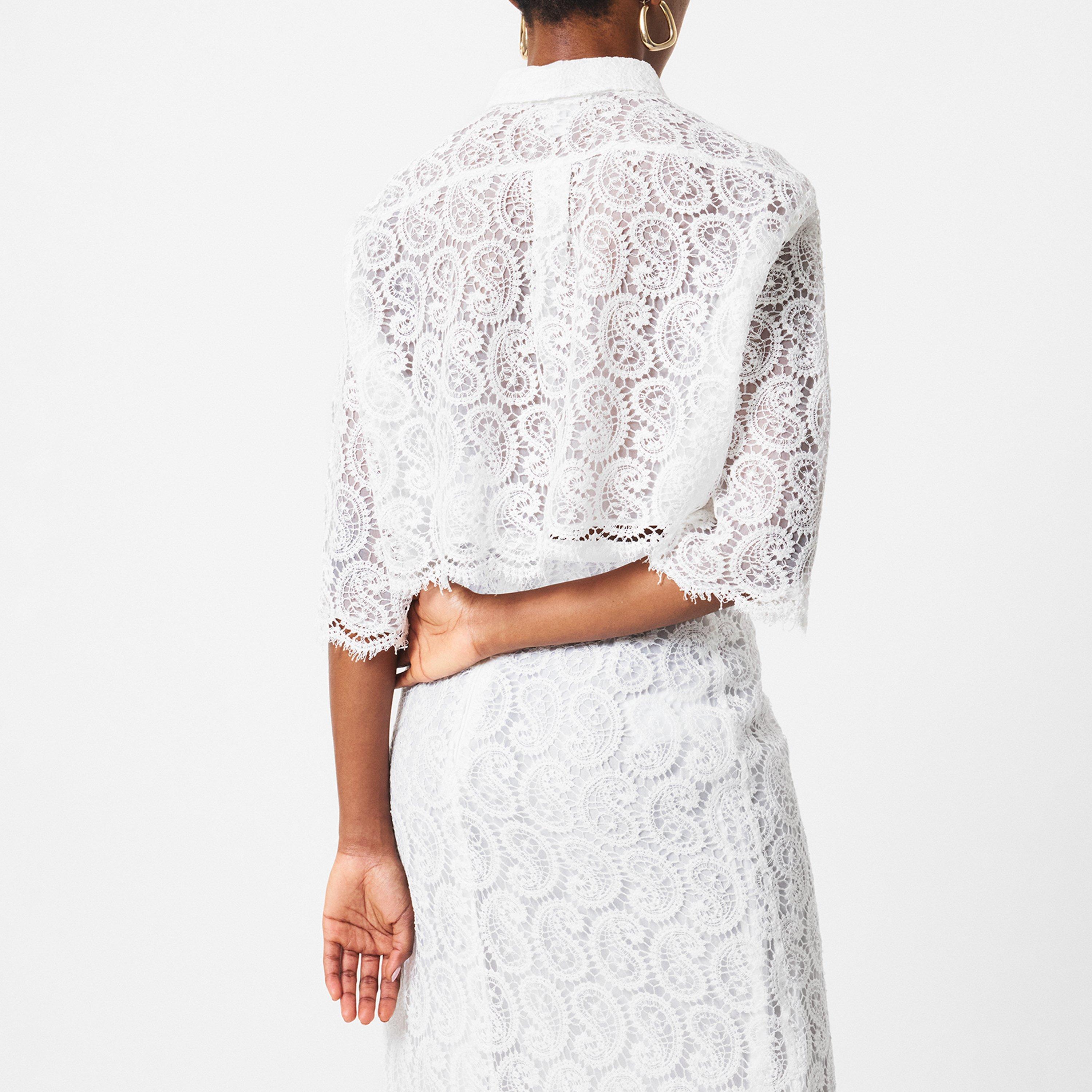 Ivory - Giambattista Valli - Paisley-Pattern Macrame Cropped Blouse - 4