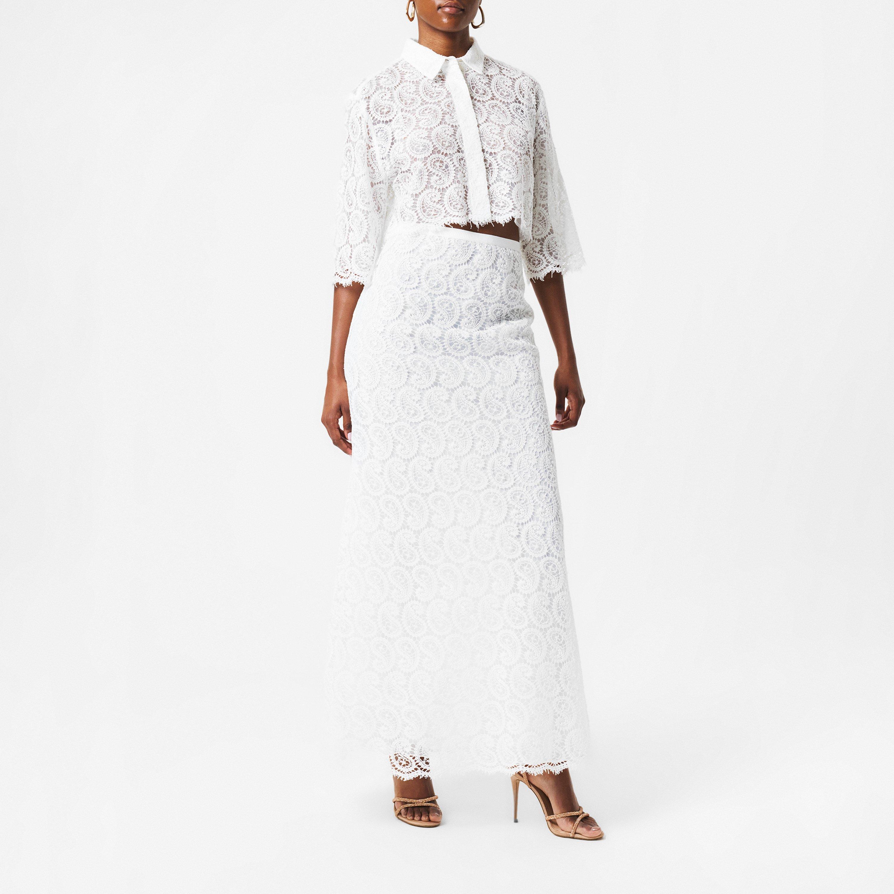 Ivory - Giambattista Valli - Paisley-Pattern Macrame Cropped Blouse - 6