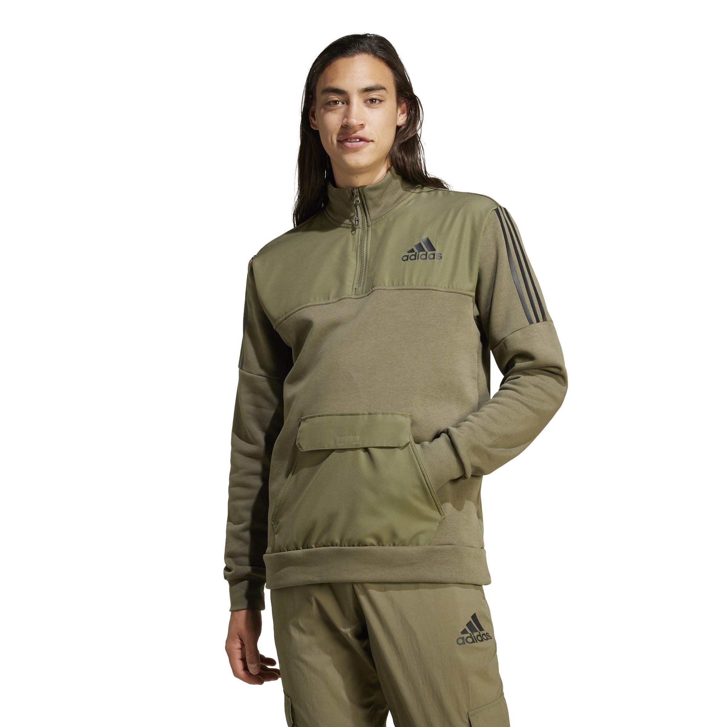 Khaki - adidas - Quarter Zip Tech Track Jacket Mens - 2