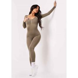 Missy Empire ME Seamless Long Sleeve Plunge Jumpsuit Womens