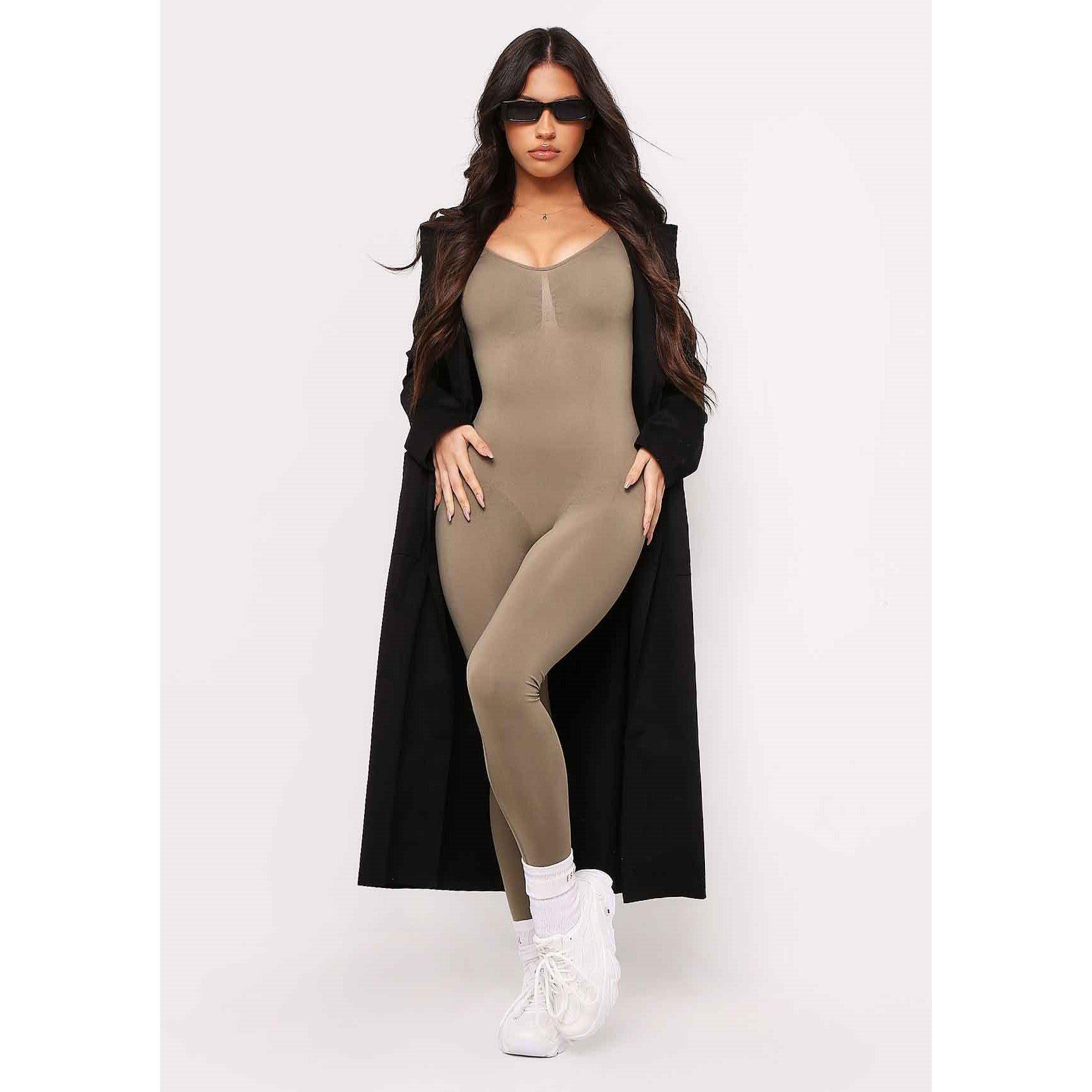 Olive - Missy Empire - Seamless Long Sleeve Plunge Jumpsuit Womens - 4