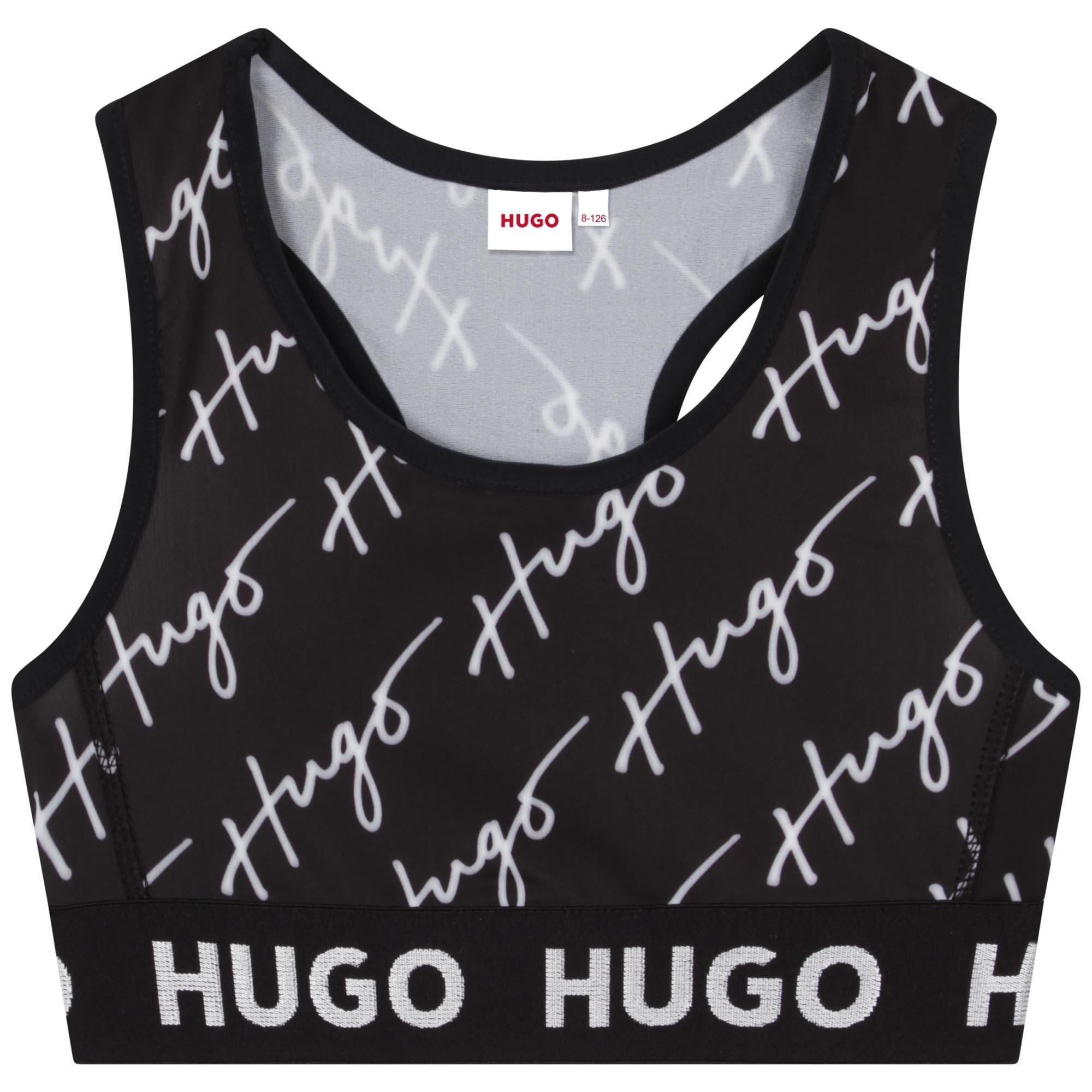 Blk Wht M41 - Hugo - Girls Black Cropped Logo Top - 1
