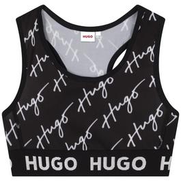 Hugo Girls Black Cropped Logo Top