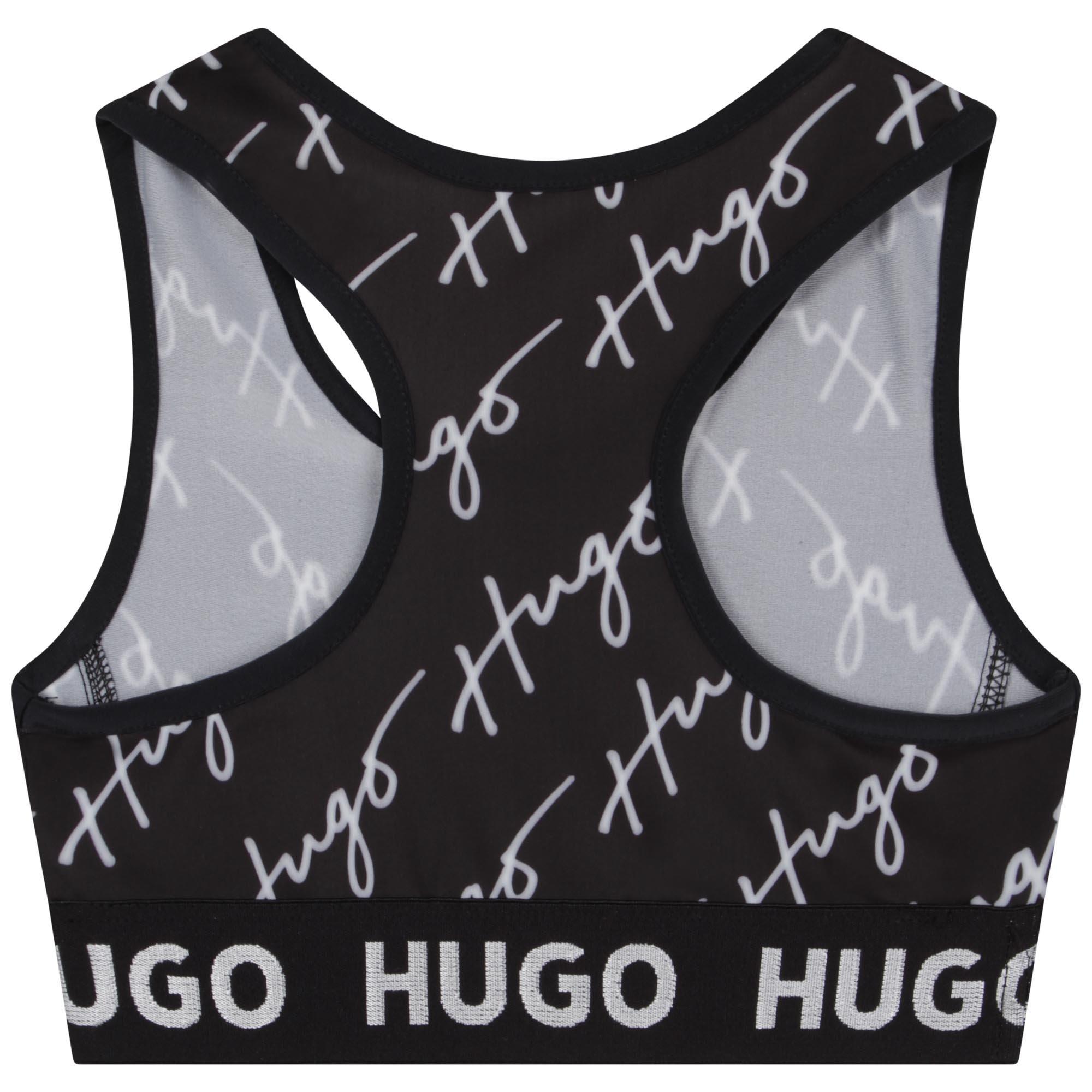 Blk Wht M41 - Hugo - Girls Black Cropped Logo Top - 2