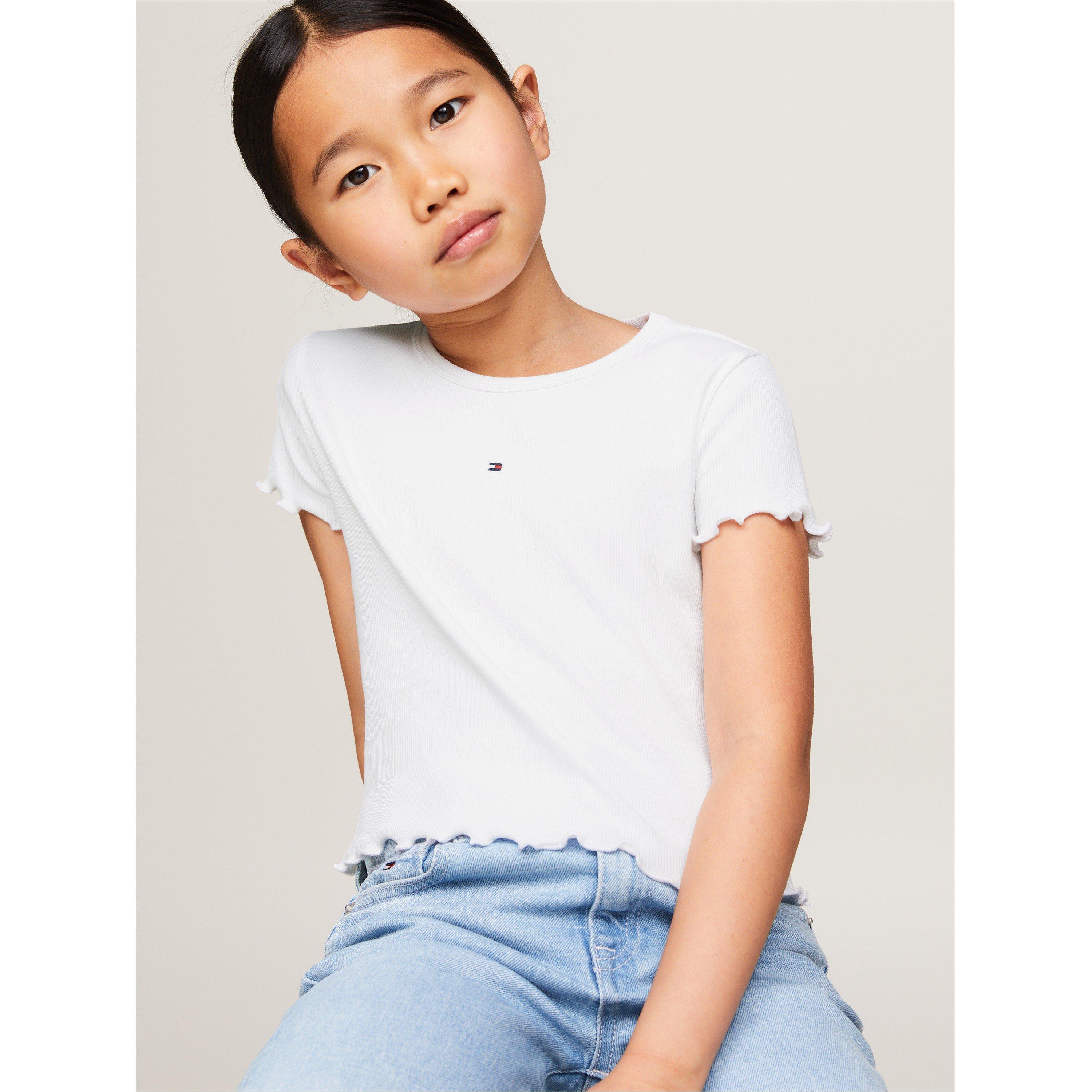 Hvid - Tommy Hilfiger - Kids' Regular Fit Ribbed T-Shirt - 4