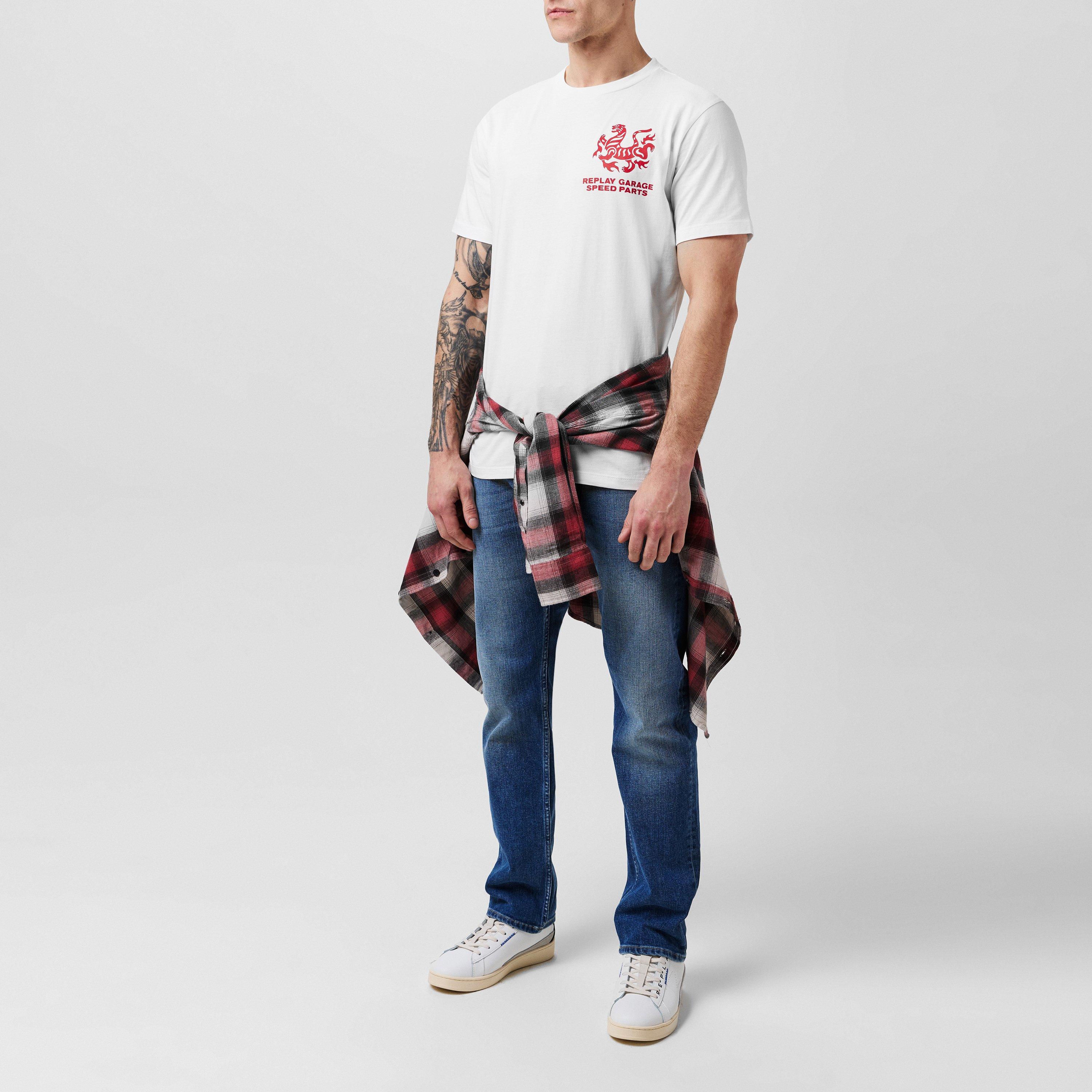 011 Weiß - Replay - Men's Moto Square Logo Regular Fit T-Shirt - 4