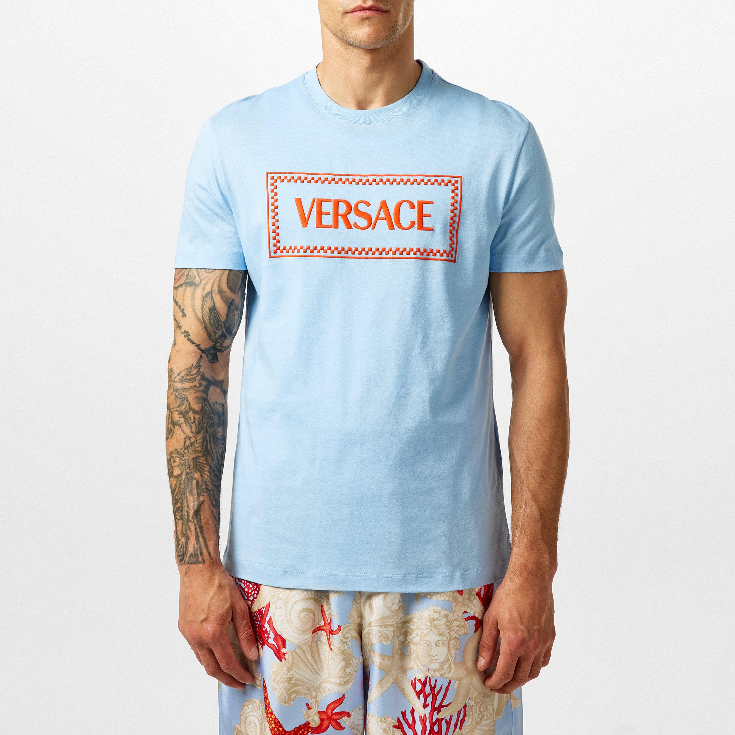 Blue - Versace - Men's Logo Regular Fit T-Shirt - 3