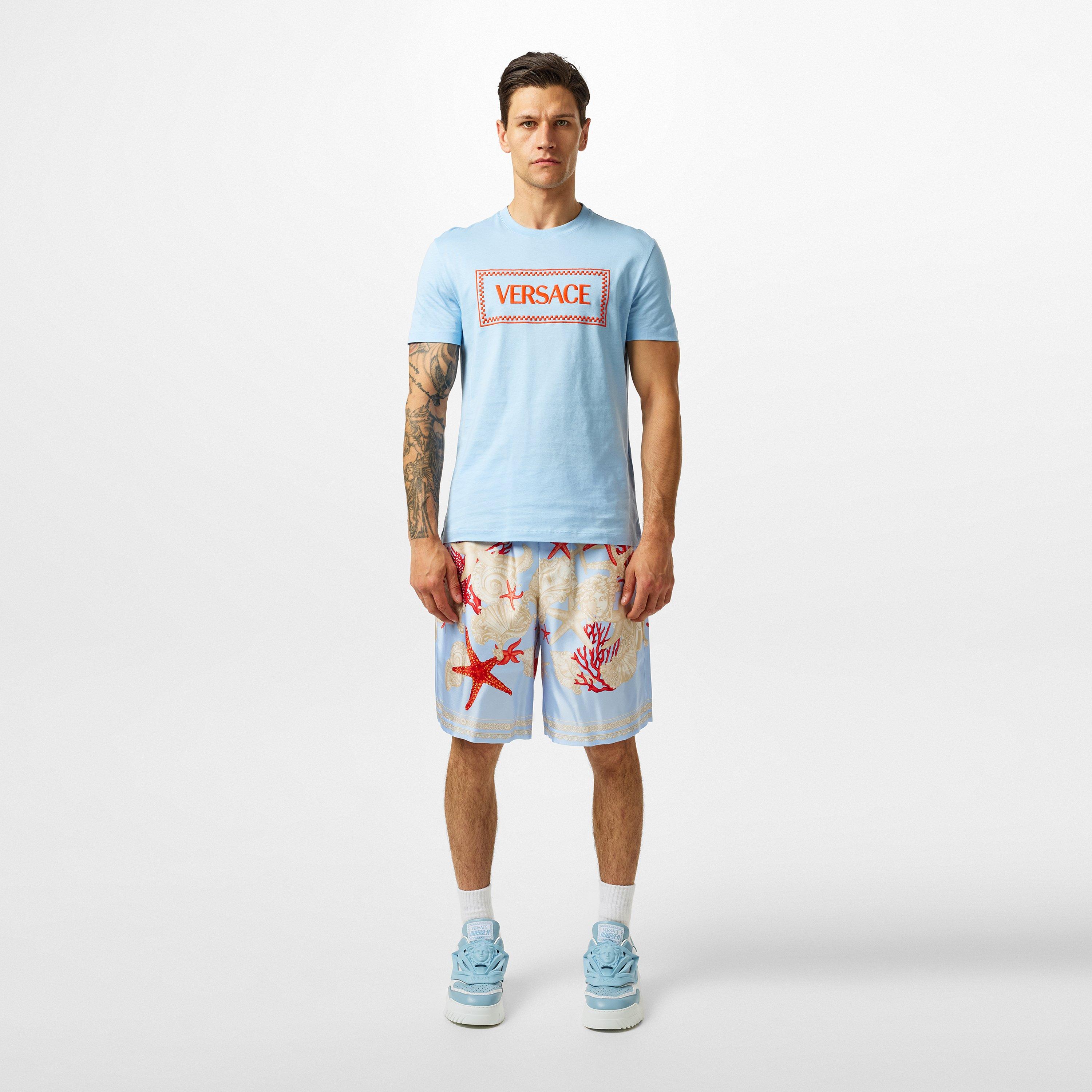 Blue - Versace - Men's Logo Regular Fit T-Shirt - 6