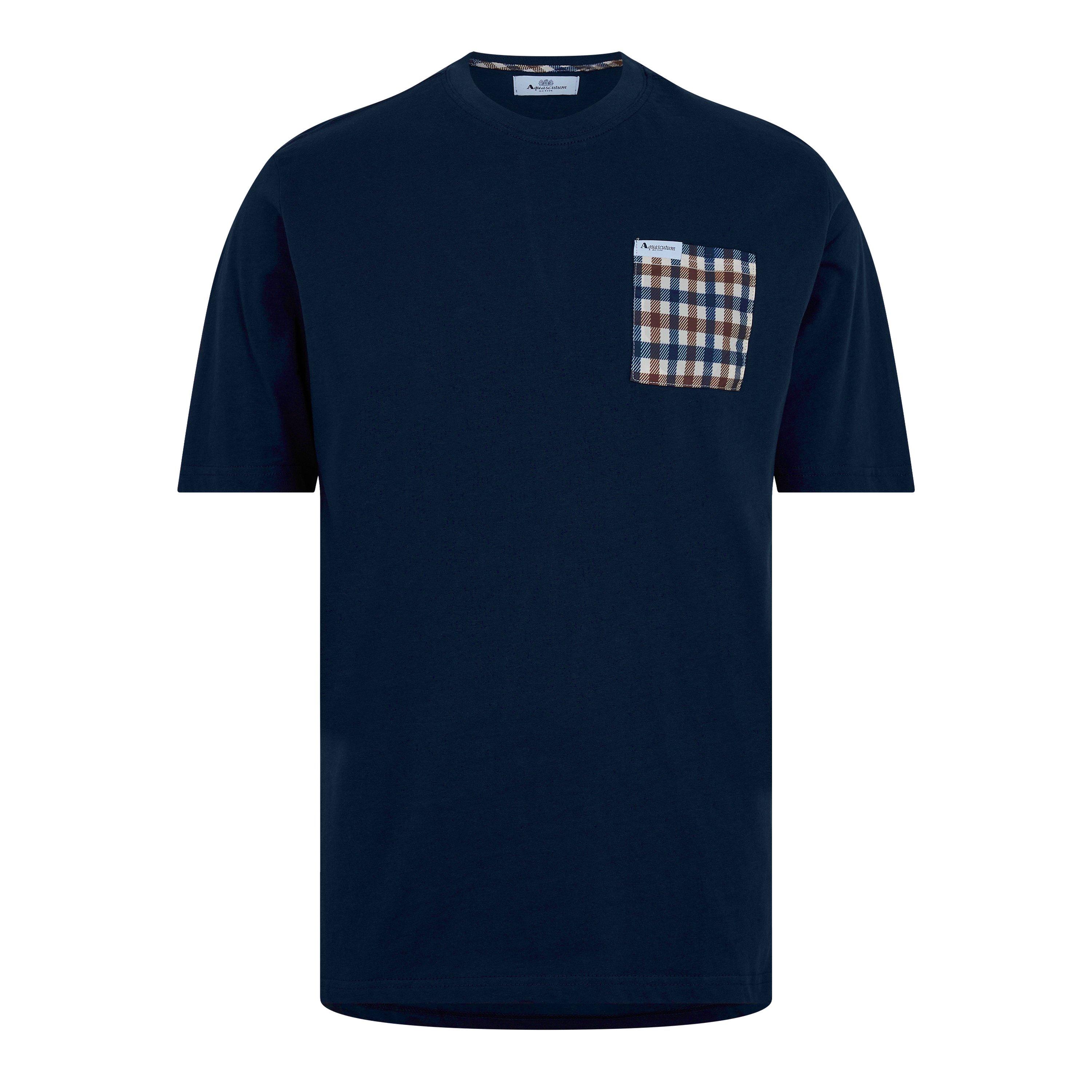Aquascutum Men's Checked T-Shirt - Navy/Check - Small